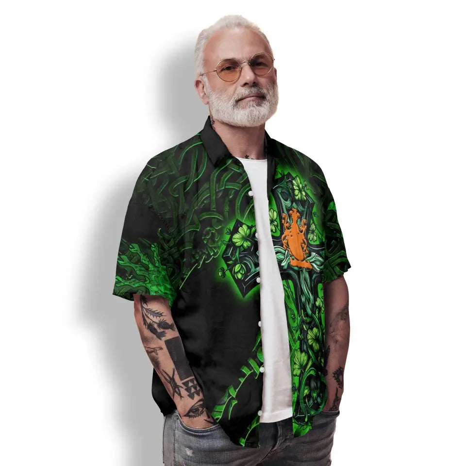 Irish Hawaiian Shirt - Celtic Cross & Dragon