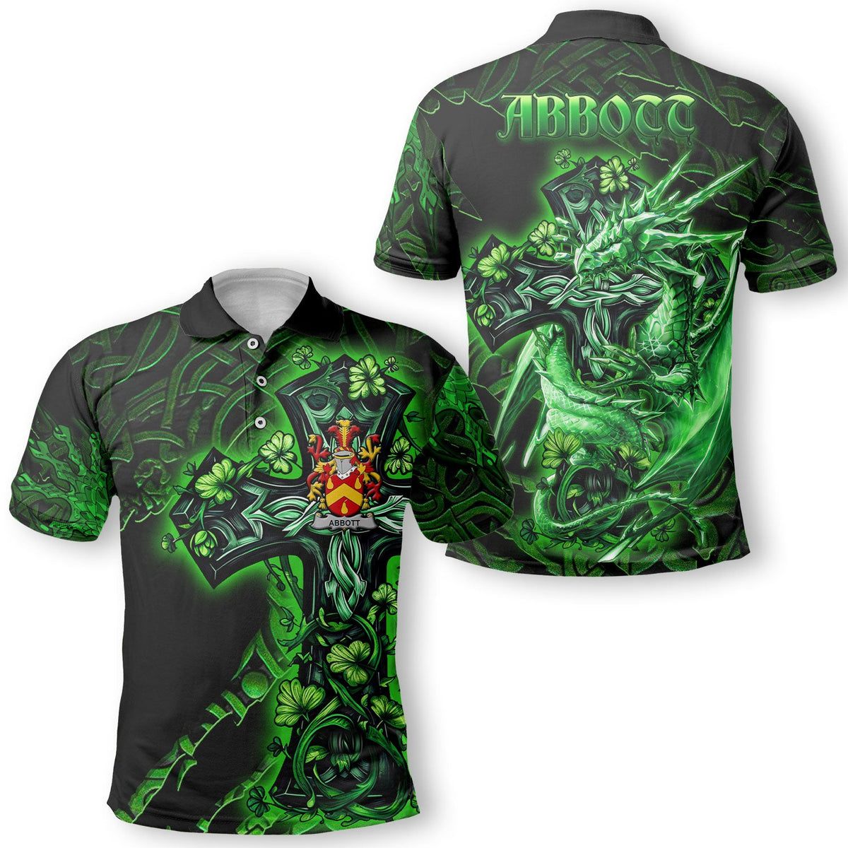 Abbott Polo Shirts Celtic Cross And Dragon Style