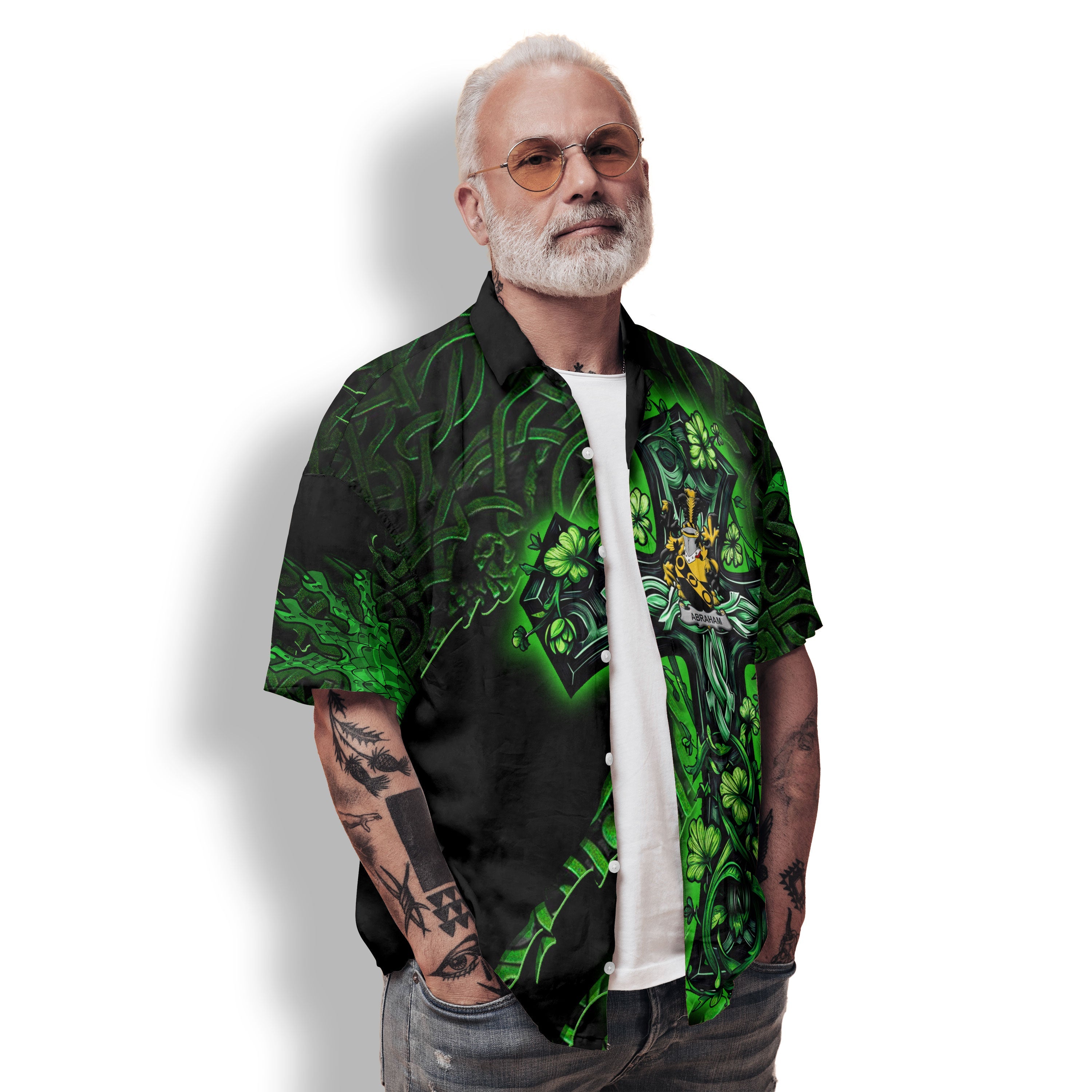 Abraham Hawaiian Shirts Celtic Cross And Dragon Style