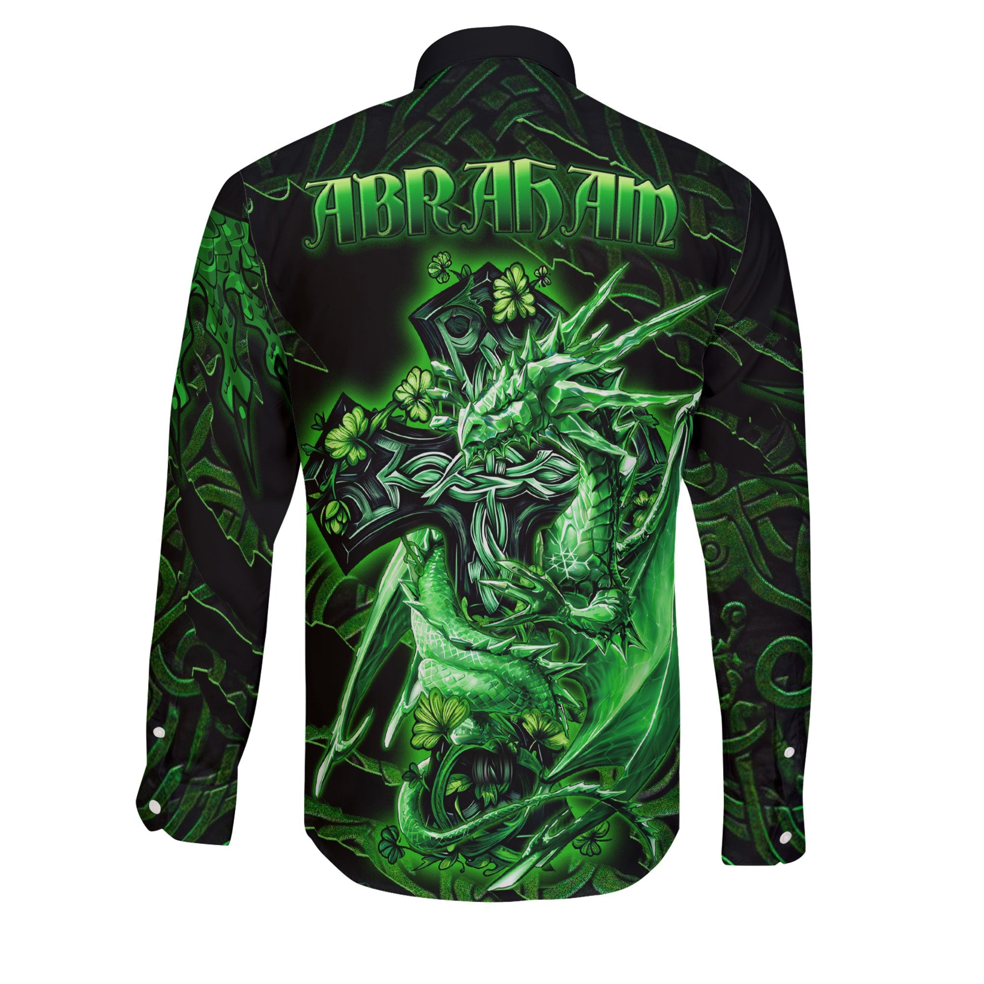 Abraham Long Sleeve Button Shirts Celtic Cross And Dragon Style