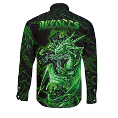 Accotts Long Sleeve Button Shirts Celtic Cross And Dragon Style