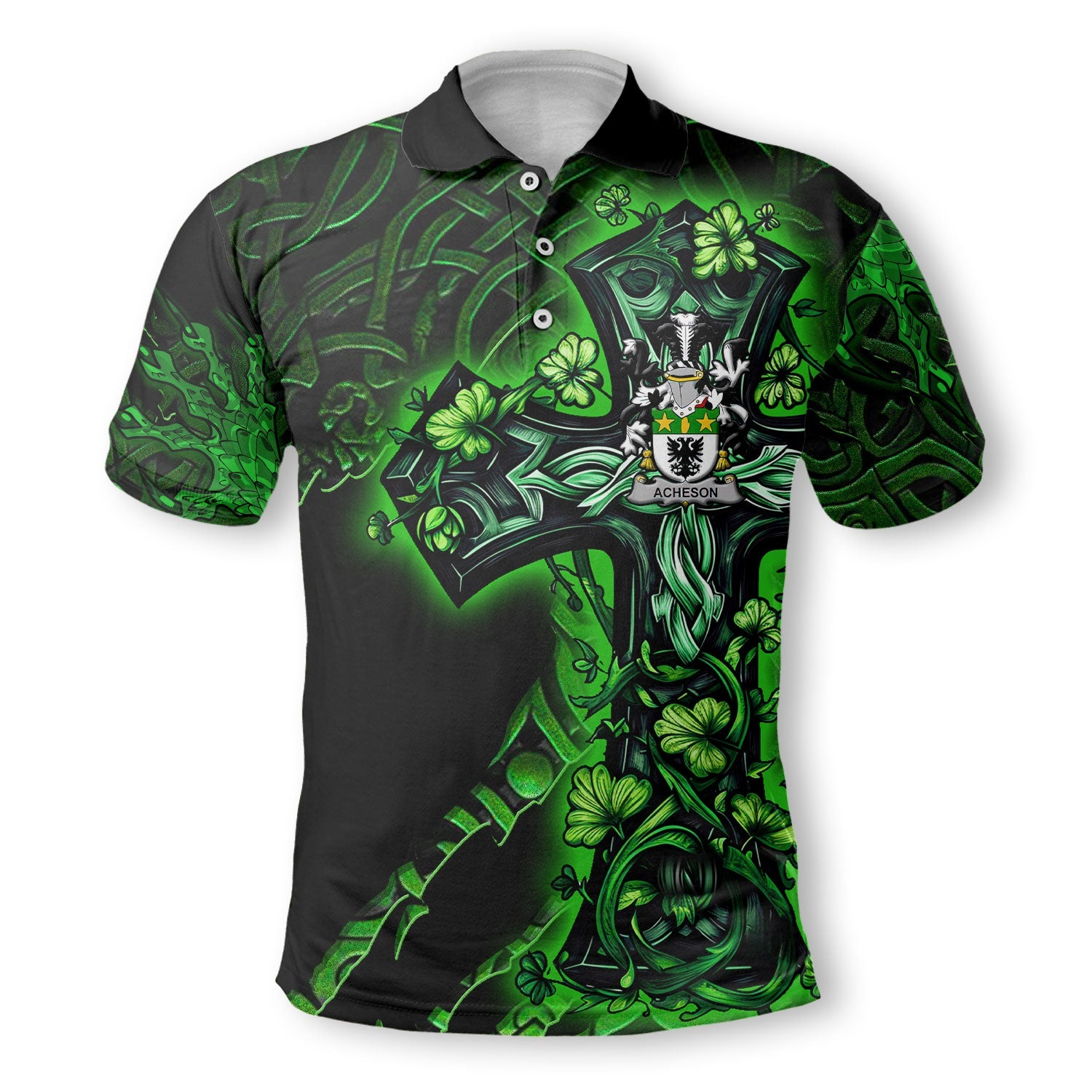 Acheson Polo Shirts Celtic Cross And Dragon Style