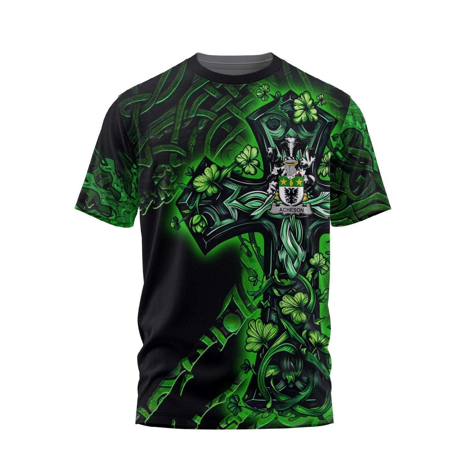 Acheson T-Shirts Celtic Cross And Dragon Style