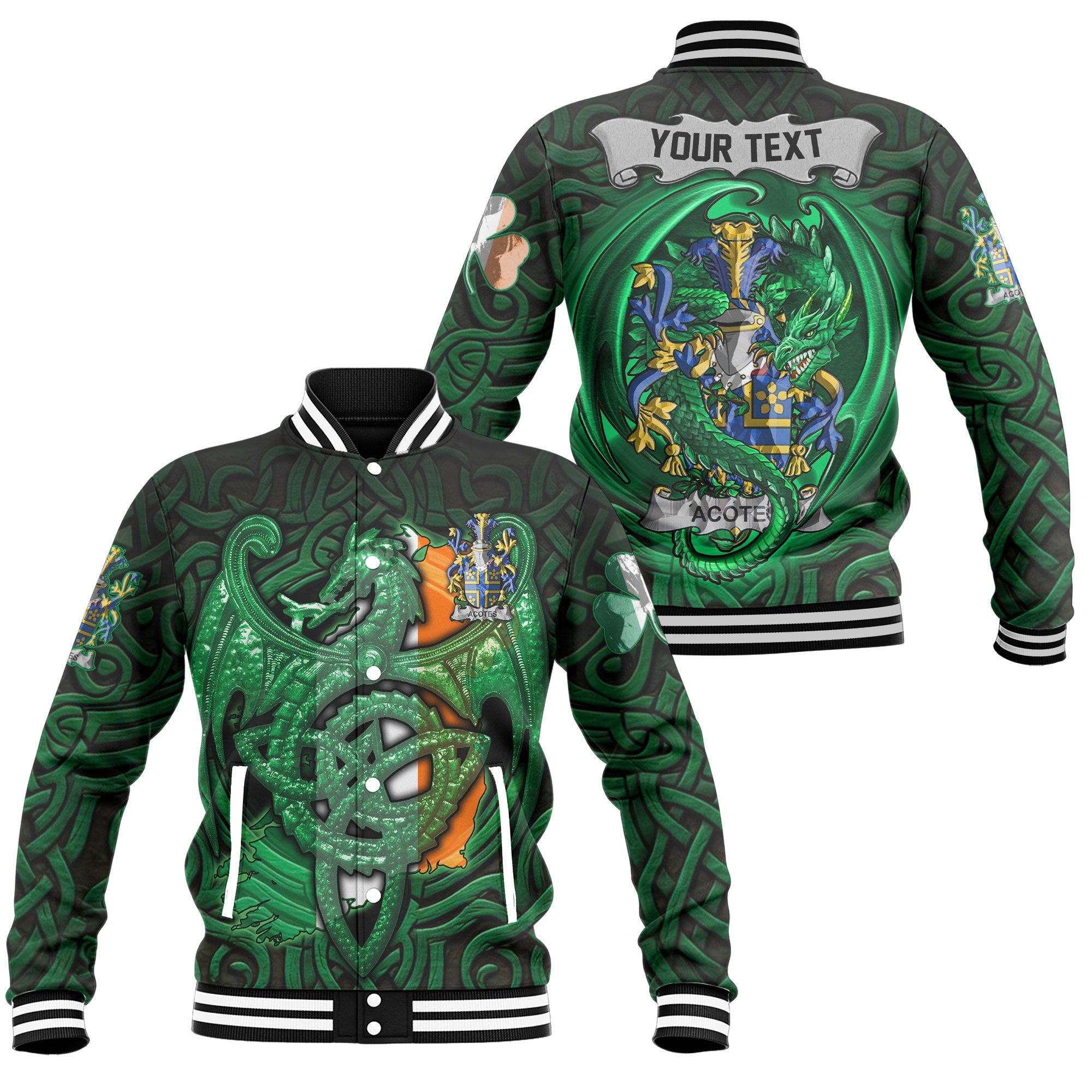 Acotes Baseball Jackets The Green Dragon Of Ireland Style