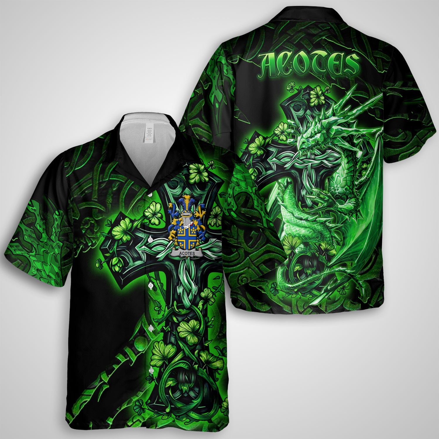 Acotes Hawaiian Shirts Celtic Cross And Dragon Style