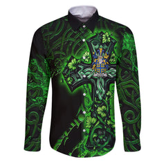 Acotes Long Sleeve Button Shirts Celtic Cross And Dragon Style