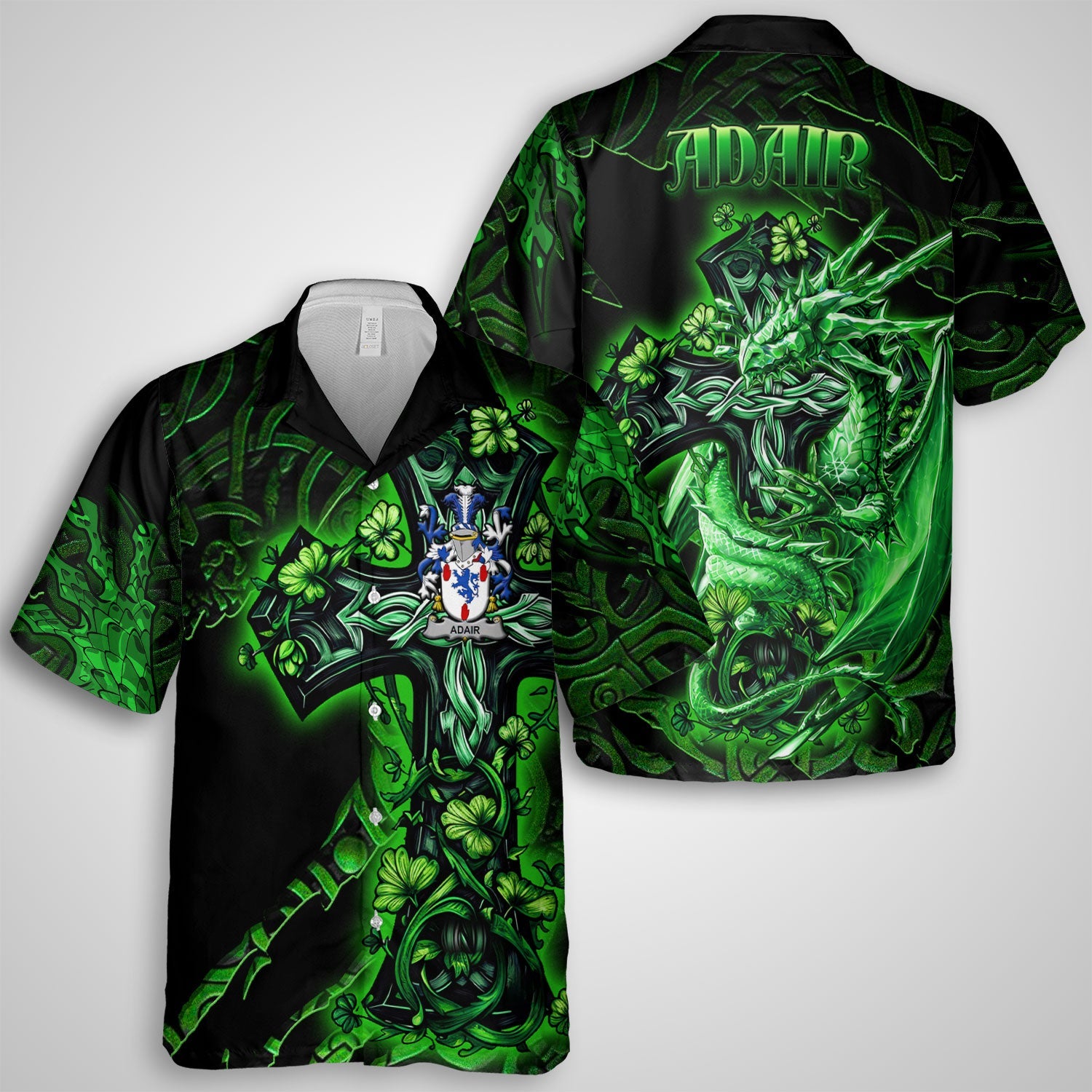 Adair Hawaiian Shirts Celtic Cross And Dragon Style