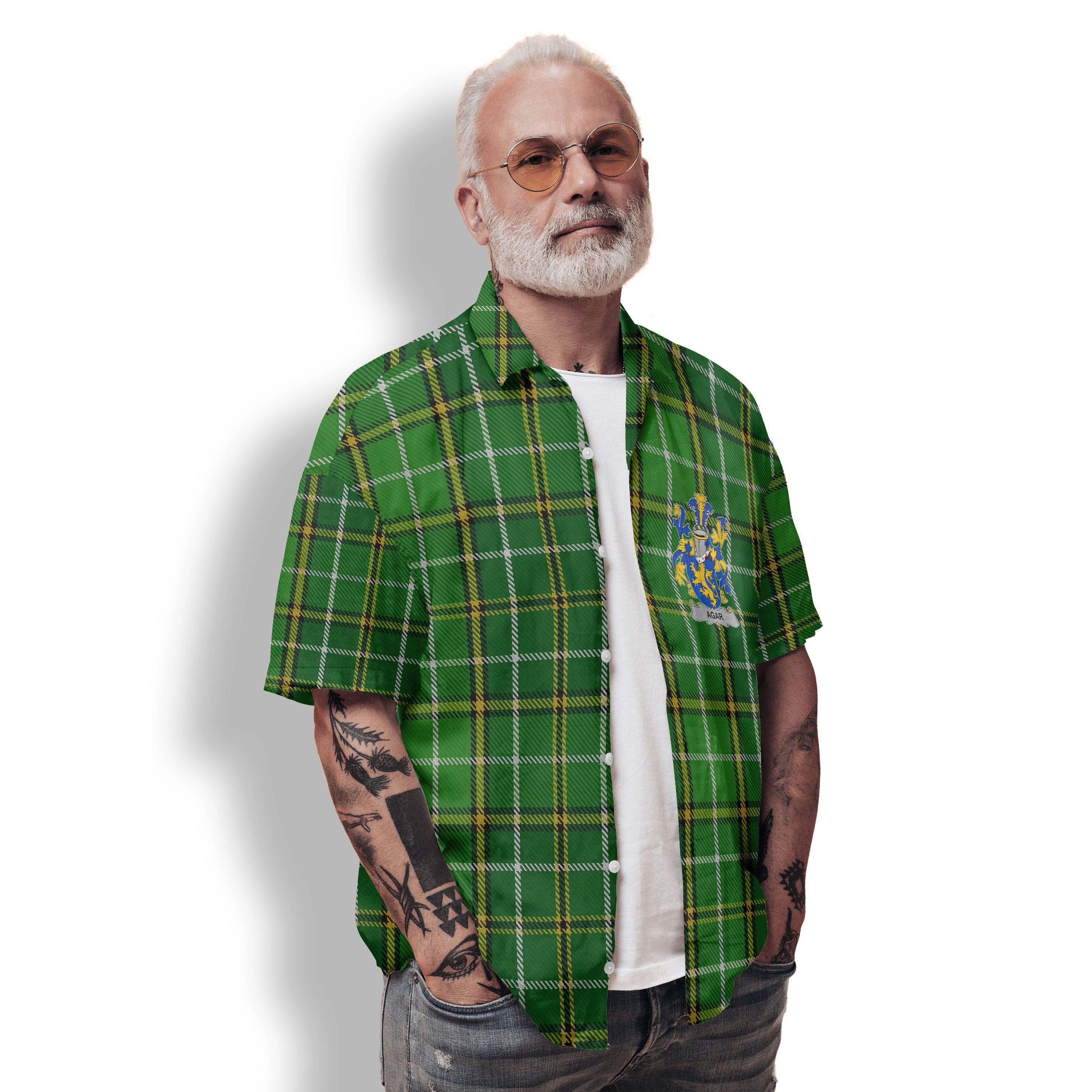 Agar Hawaiian Shirts Crest And National Plaid Style