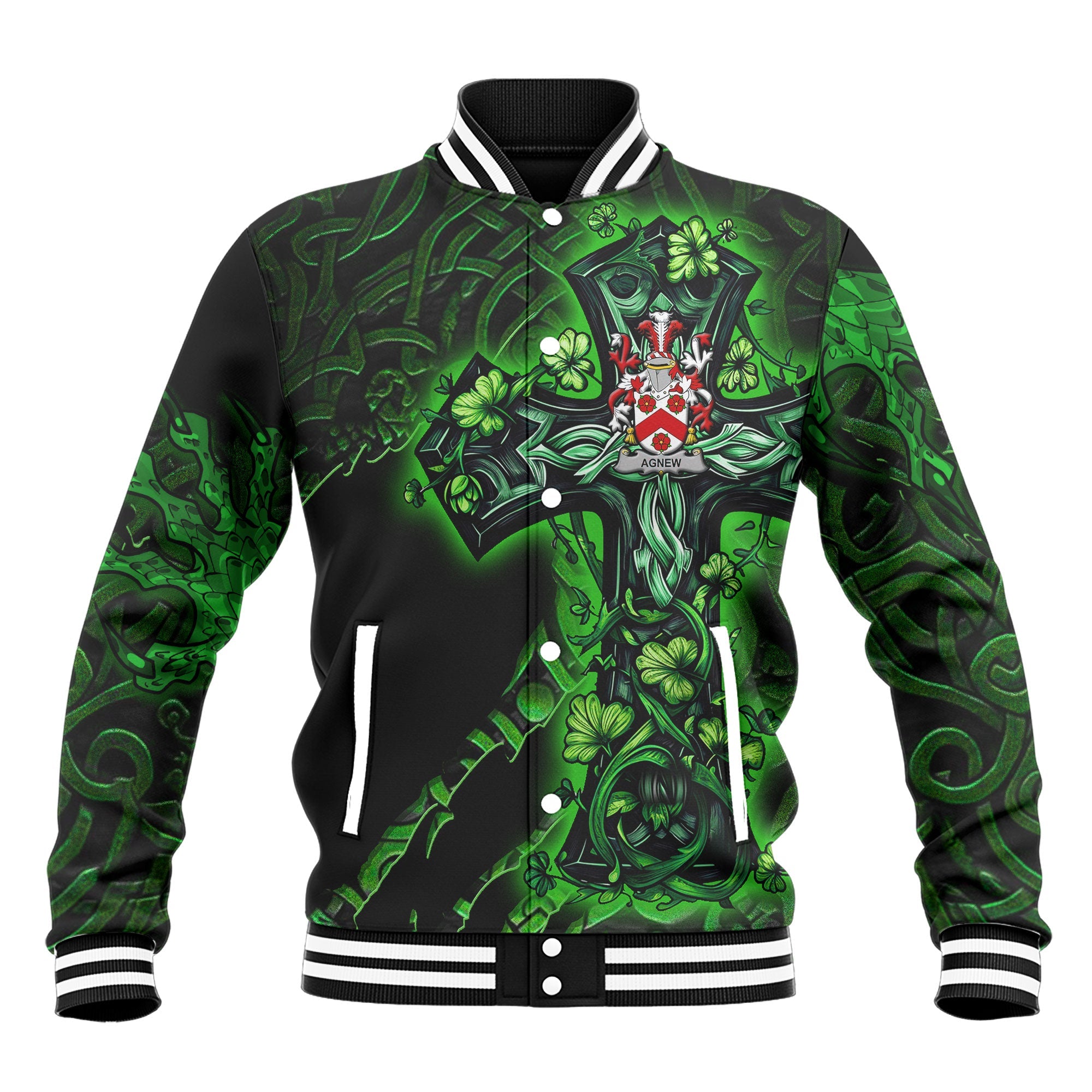 Agnew Baseball Jackets Celtic Cross And Dragon Style