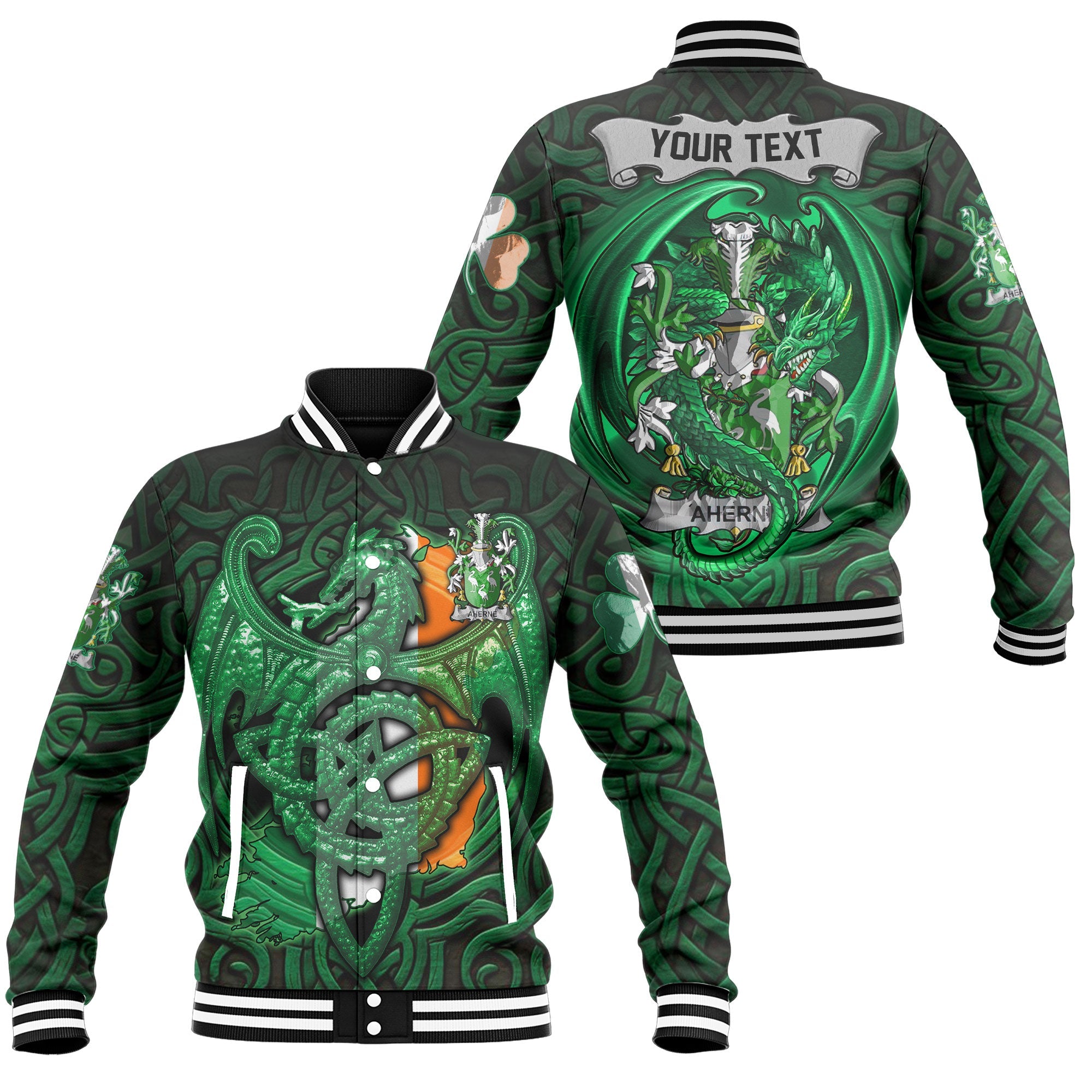 Aherne or Mulhern Baseball Jackets The Green Dragon Of Ireland Style