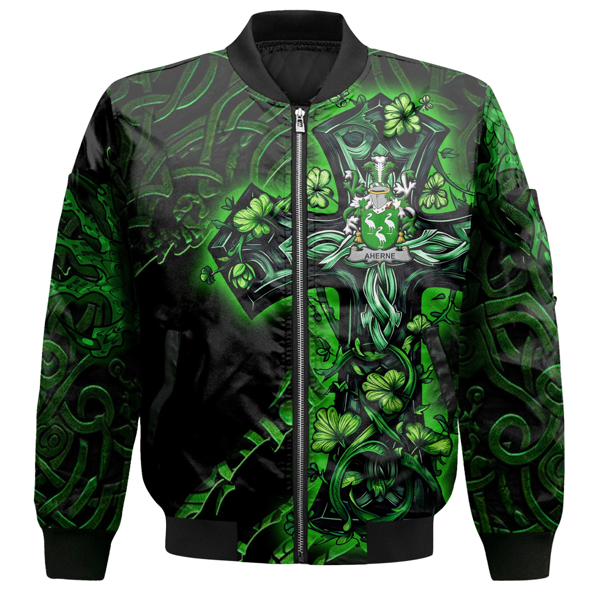 Aherne or Mulhern Bomber Jackets Celtic Cross And Dragon Style