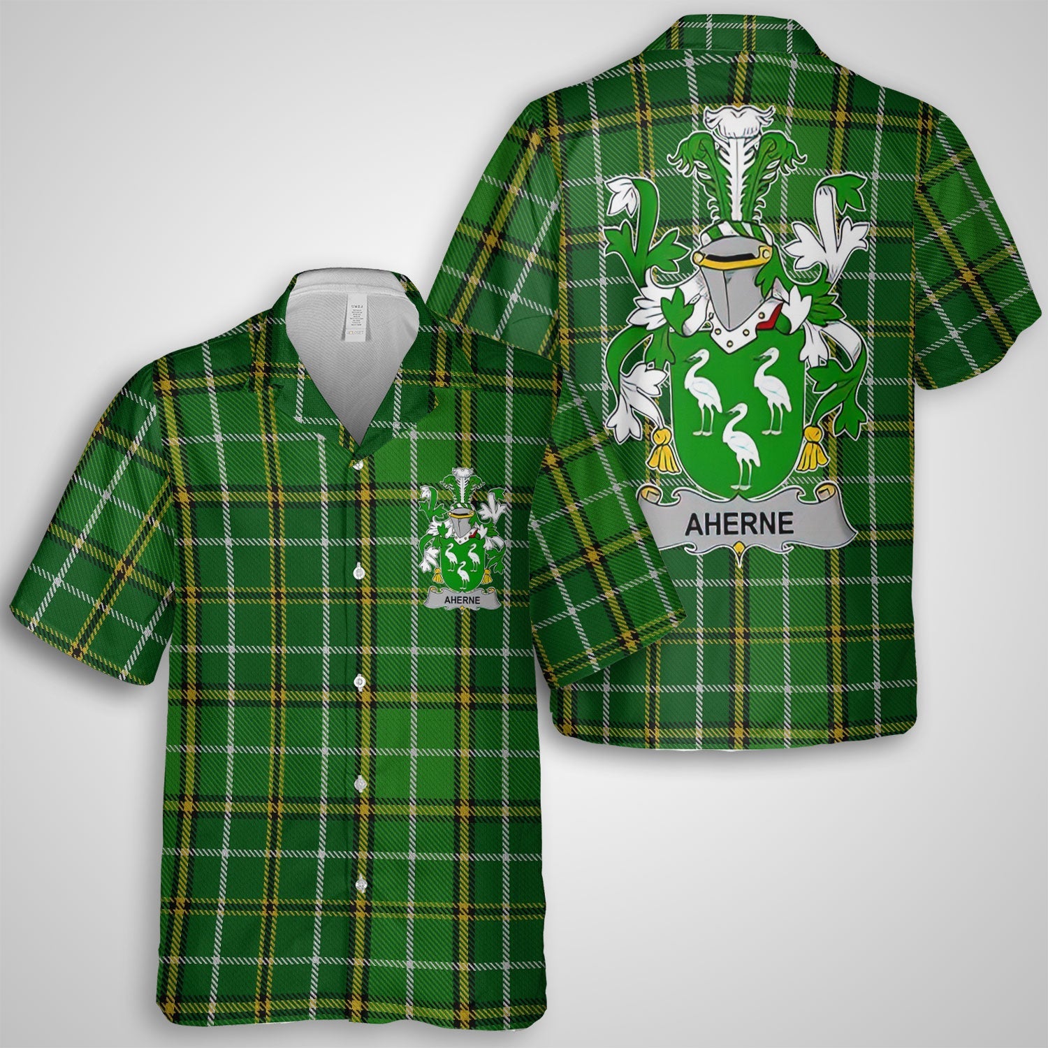 Aherne or Mulhern Hawaiian Shirts Crest And National Plaid Style