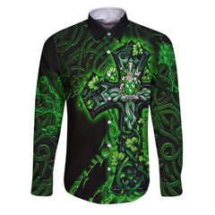 Aherne or Mulhern Long Sleeve Button Shirts Celtic Cross And Dragon Style