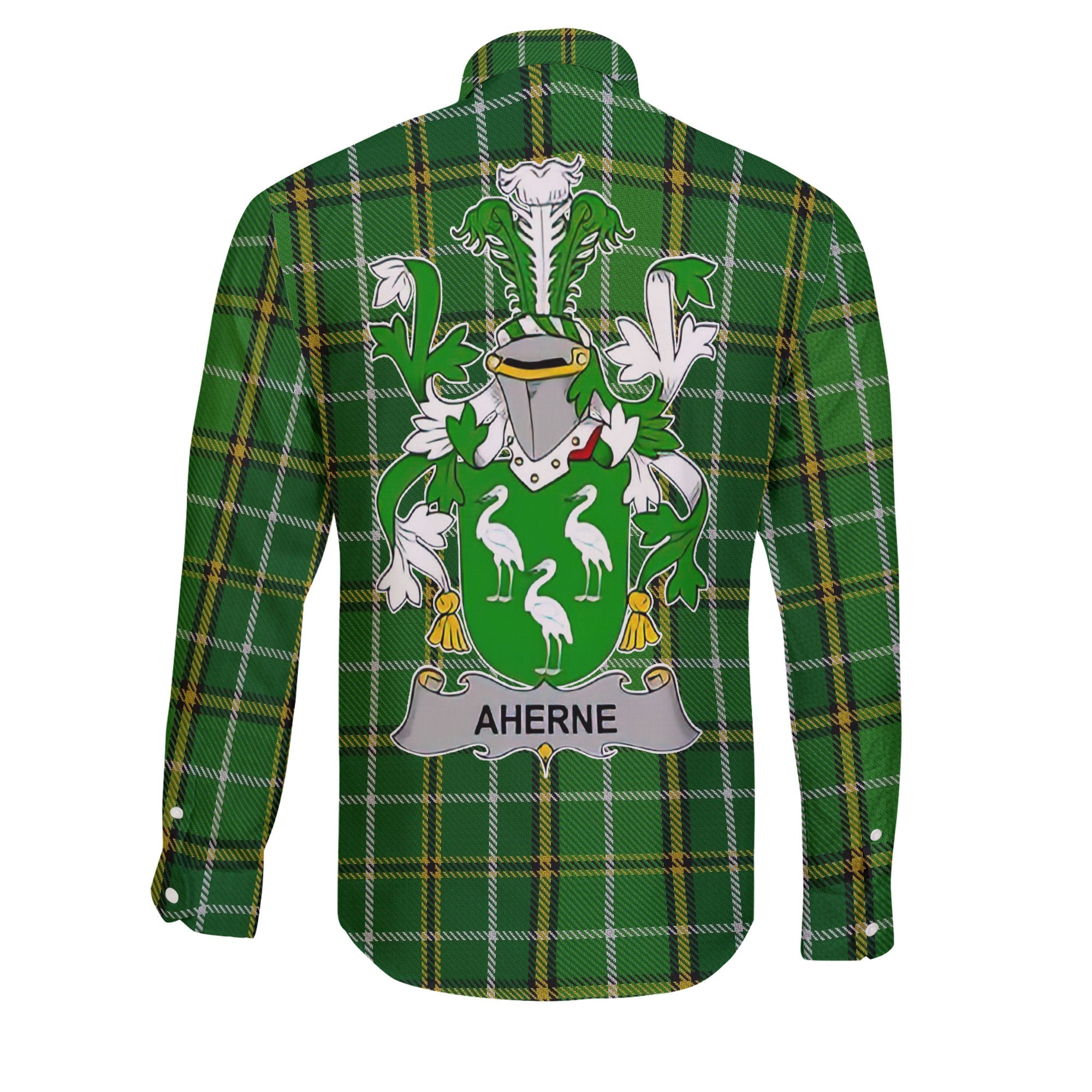 Aherne or Mulhern Long Sleeve Button Shirts Crest And National Plaid Style