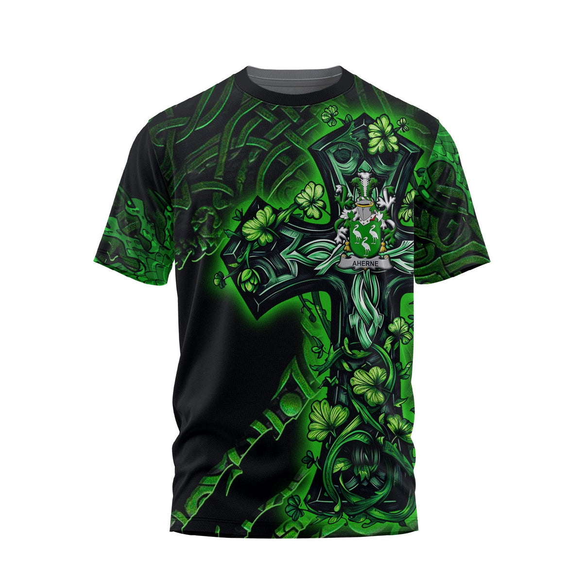 Aherne or Mulhern T-Shirts Celtic Cross And Dragon Style