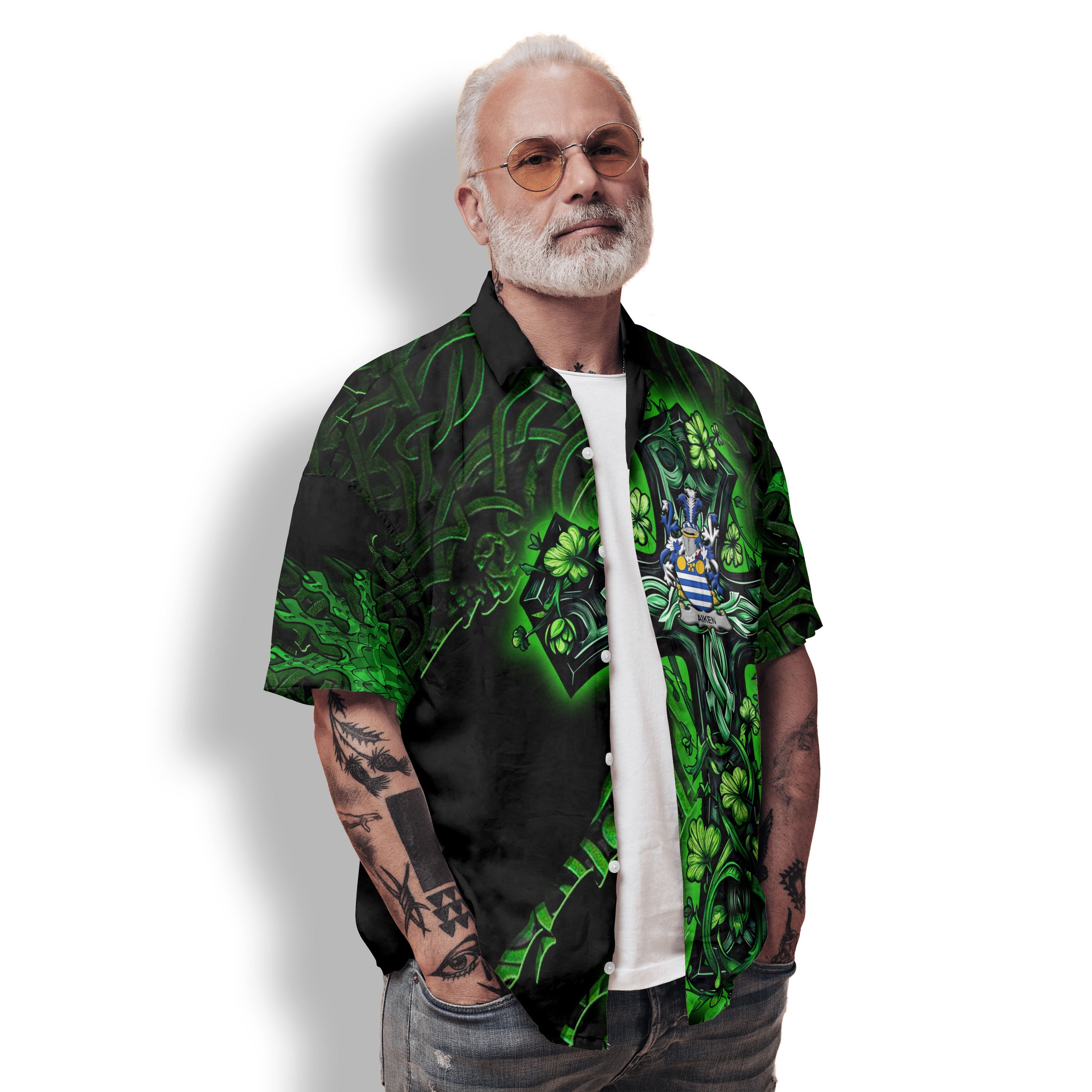 Aiken Hawaiian Shirts Celtic Cross And Dragon Style