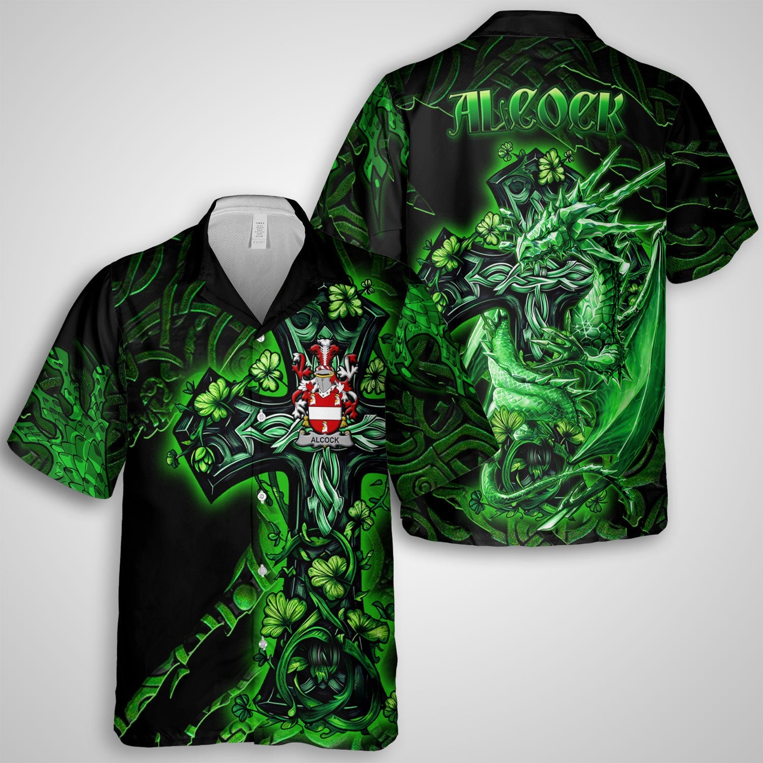 Alcock Hawaiian Shirts Celtic Cross And Dragon Style