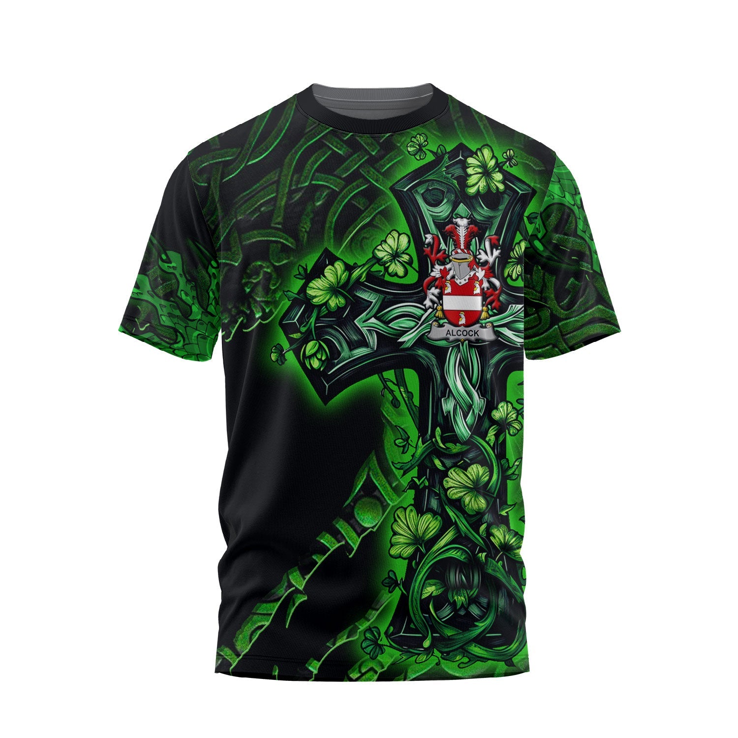 Alcock T-Shirts Celtic Cross And Dragon Style