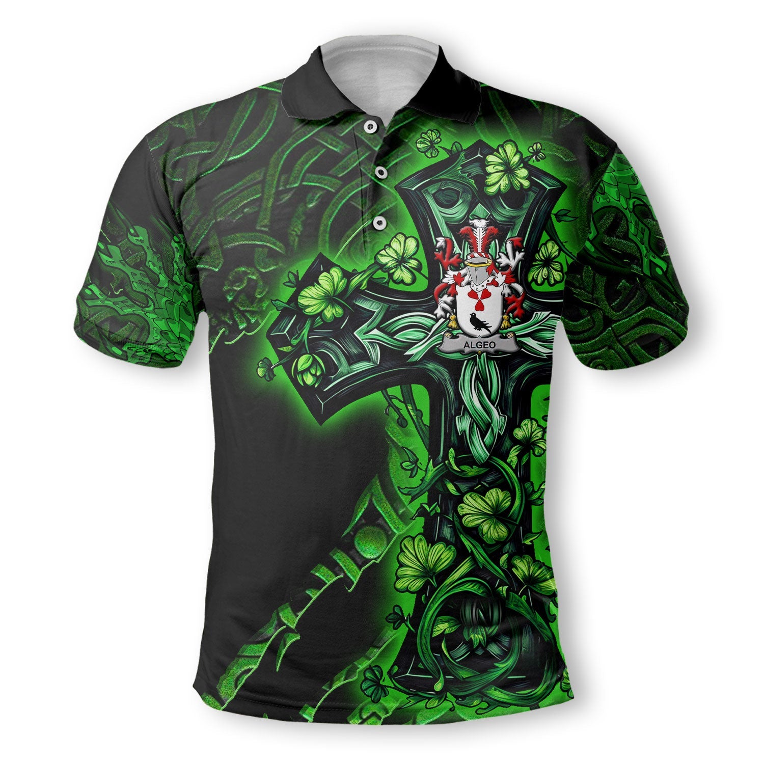 Algeo Polo Shirts Celtic Cross And Dragon Style