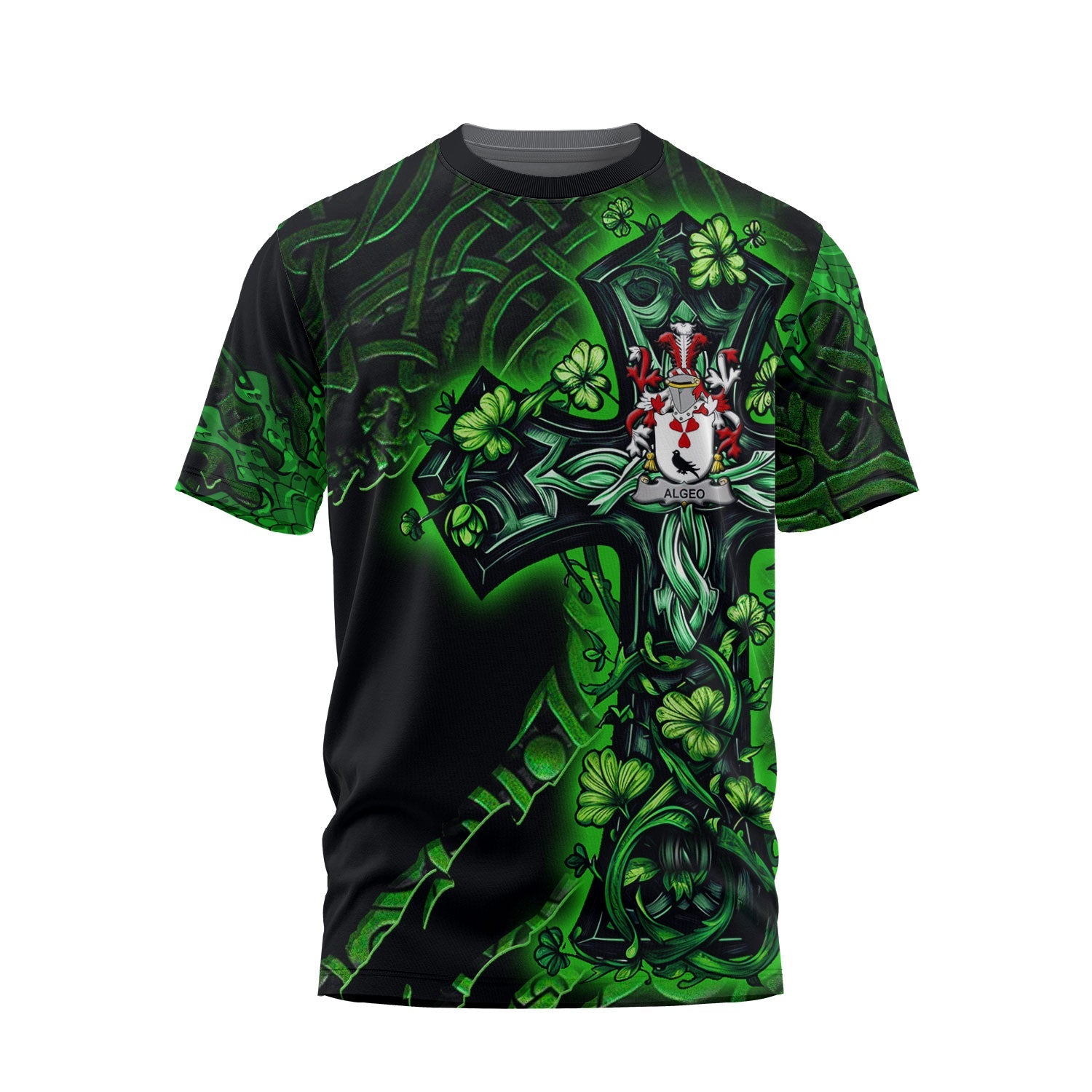 Algeo T-Shirts Celtic Cross And Dragon Style