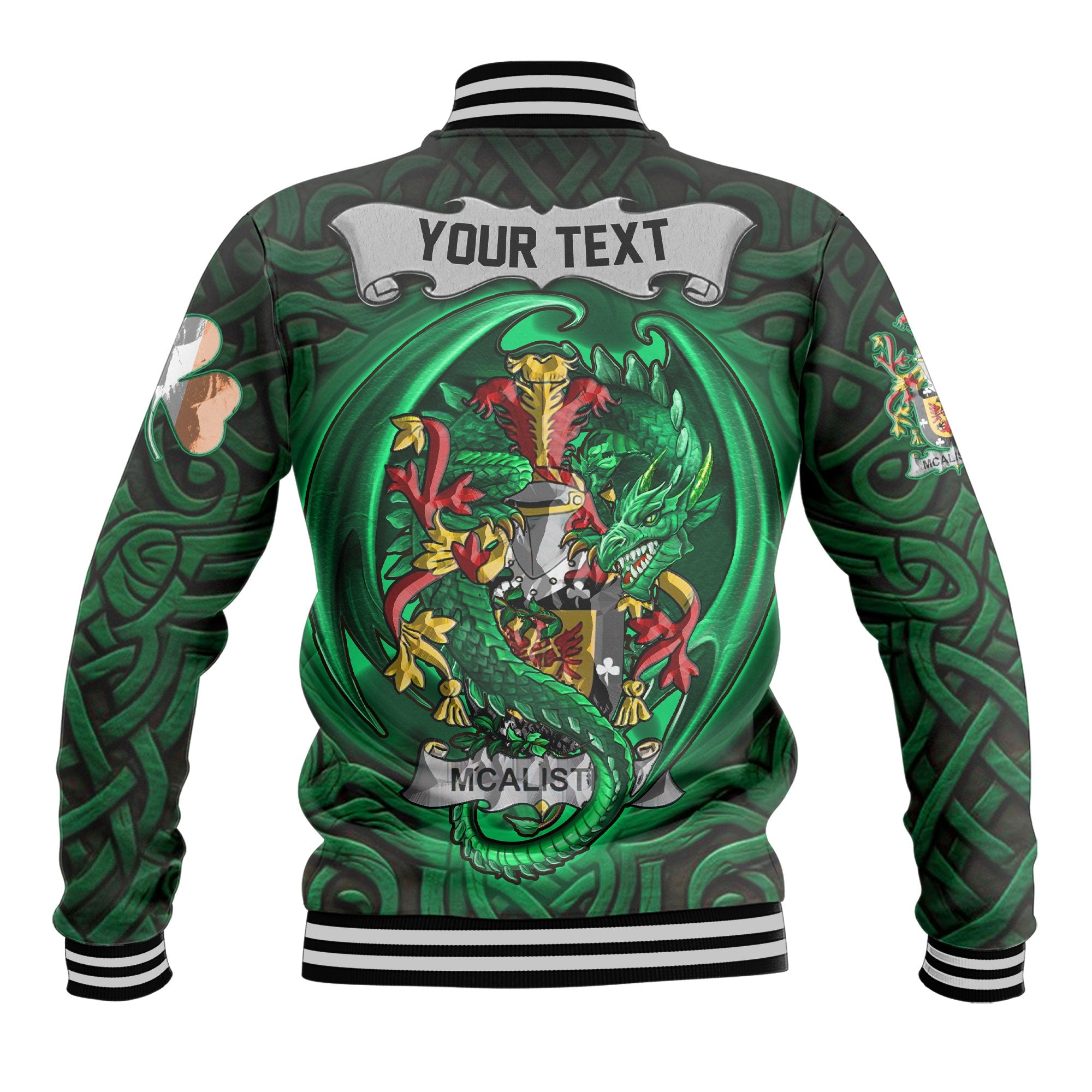 Alister or McAlister Baseball Jackets The Green Dragon Of Ireland Style
