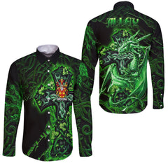 Alley Long Sleeve Button Shirts Celtic Cross And Dragon Style