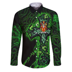 Alley Long Sleeve Button Shirts Celtic Cross And Dragon Style