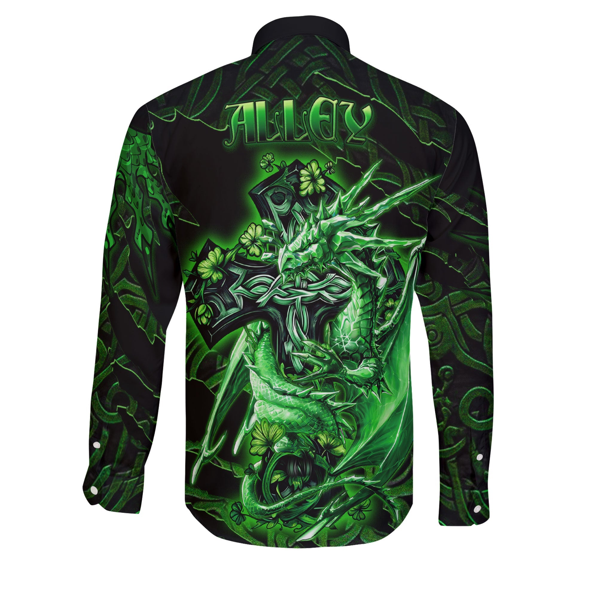 Alley Long Sleeve Button Shirts Celtic Cross And Dragon Style