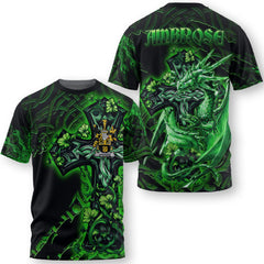 Ambrose T-Shirts Celtic Cross And Dragon Style