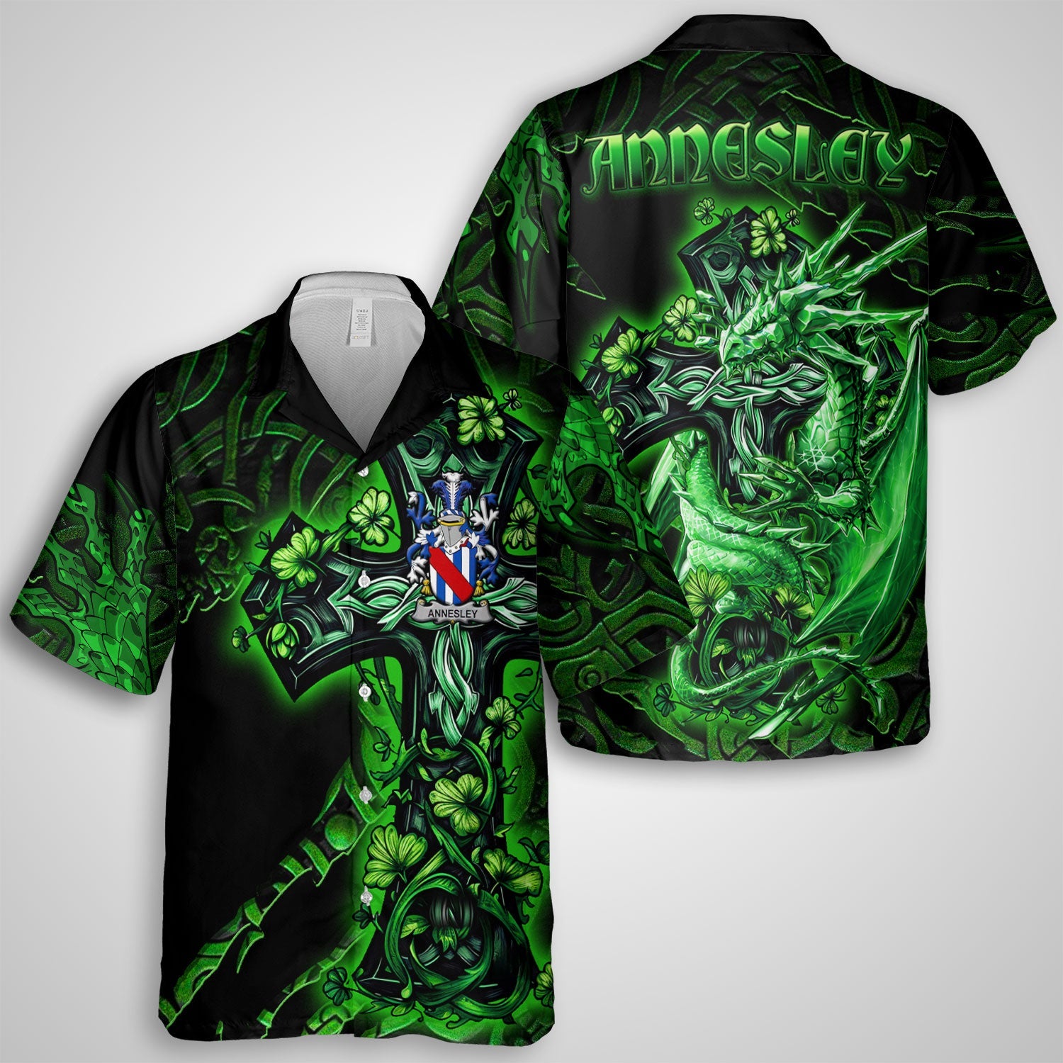 Annesley Hawaiian Shirts Celtic Cross And Dragon Style