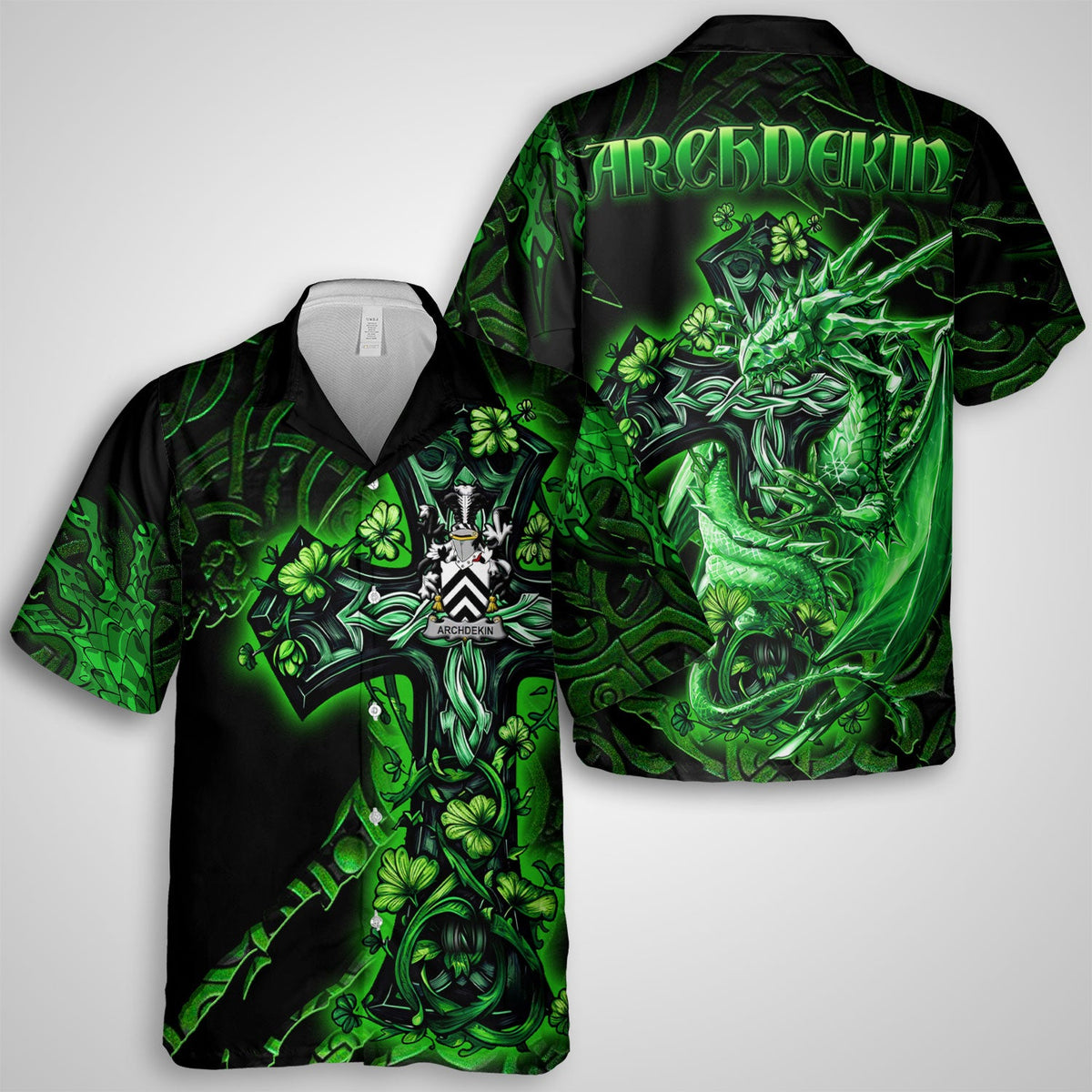 Archdekin Hawaiian Shirts Celtic Cross And Dragon Style