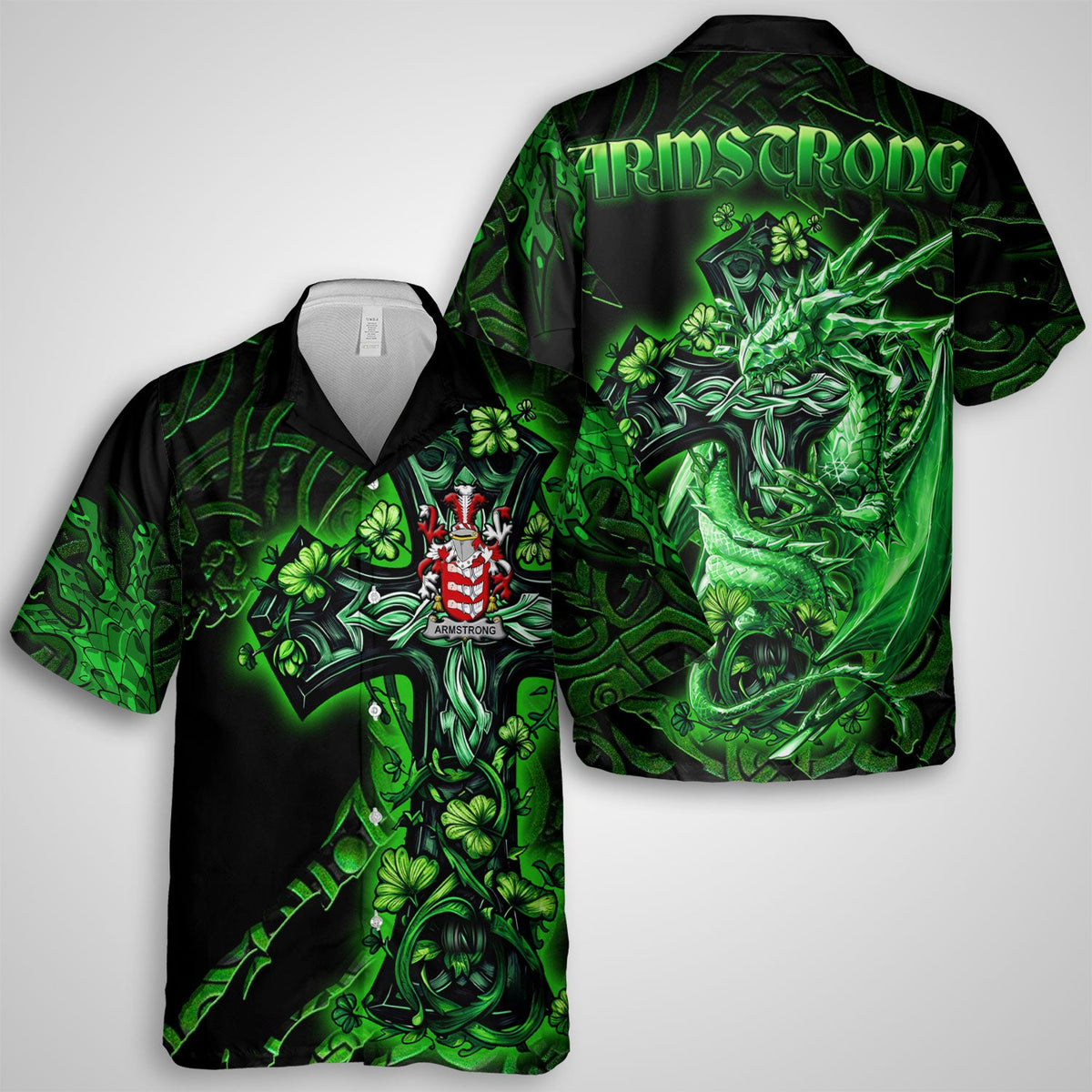 Armstrong Hawaiian Shirts Celtic Cross And Dragon Style