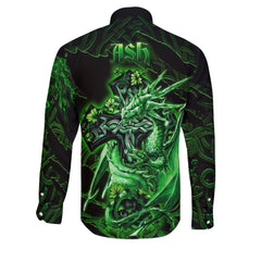 Ash Long Sleeve Button Shirts Celtic Cross And Dragon Style