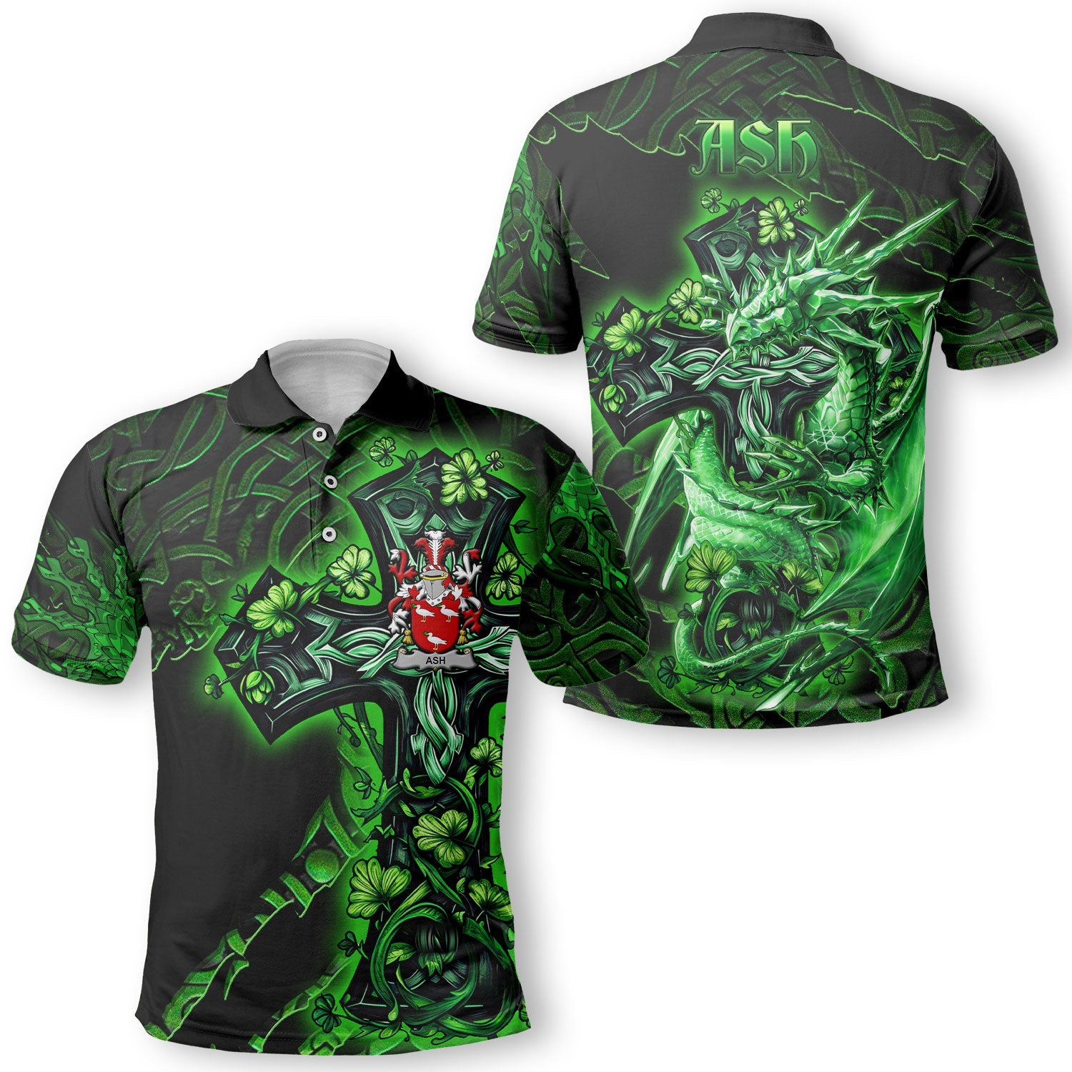 Ash Polo Shirts Celtic Cross And Dragon Style