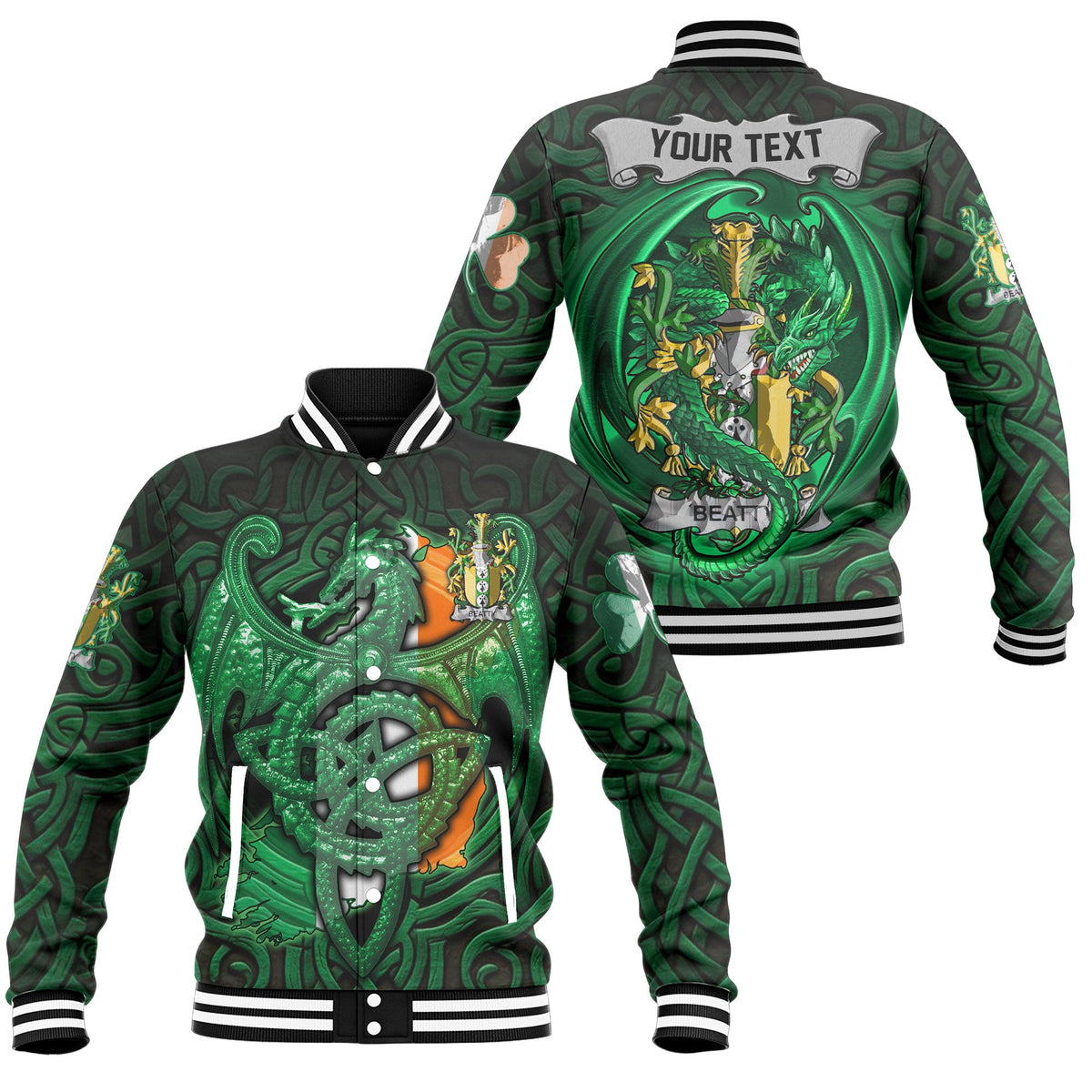 Beatty or Betagh Baseball Jackets The Green Dragon Of Ireland Style