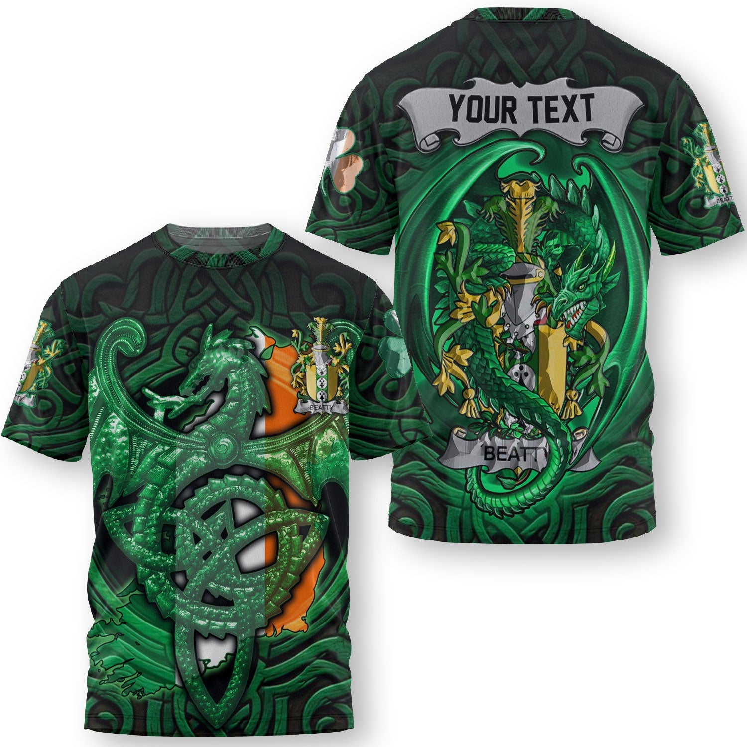 Beatty or Betagh T-Shirts The Green Dragon Of Ireland Style