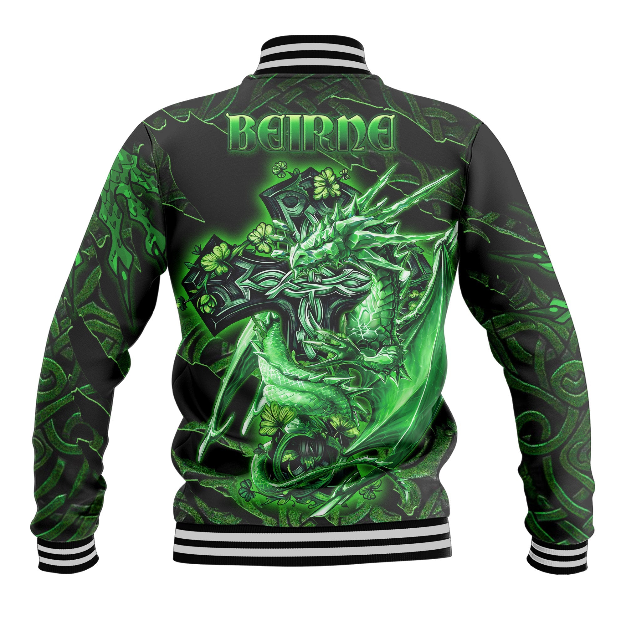 Beirne or O Beirne Baseball Jackets Celtic Cross And Dragon Style