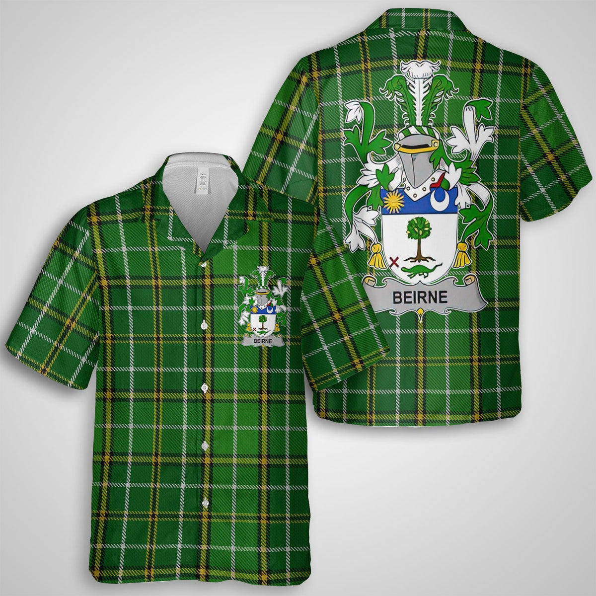 Beirne or O Beirne Hawaiian Shirts Crest And National Plaid Style