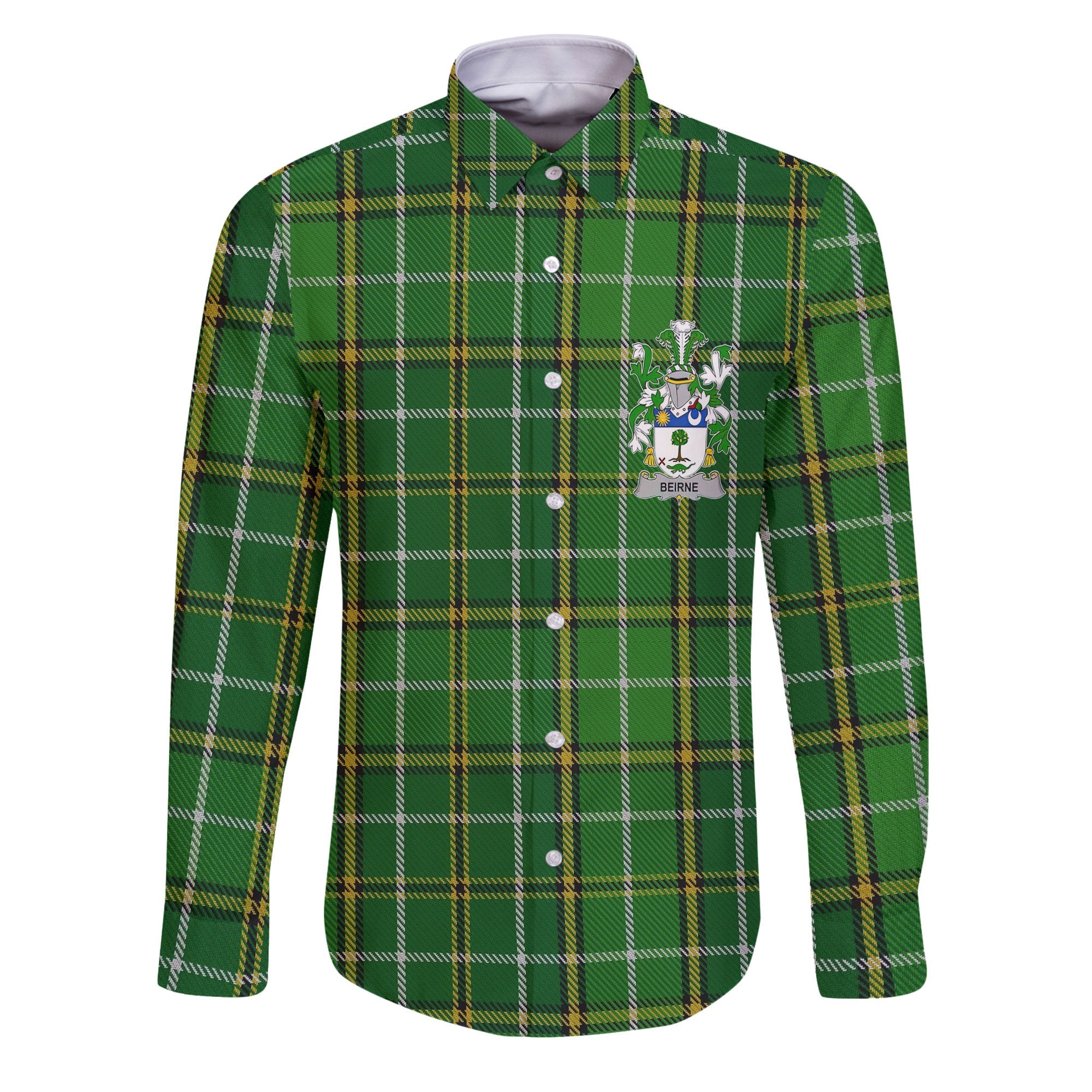 Beirne or O Beirne Long Sleeve Button Shirts Crest And National Plaid Style