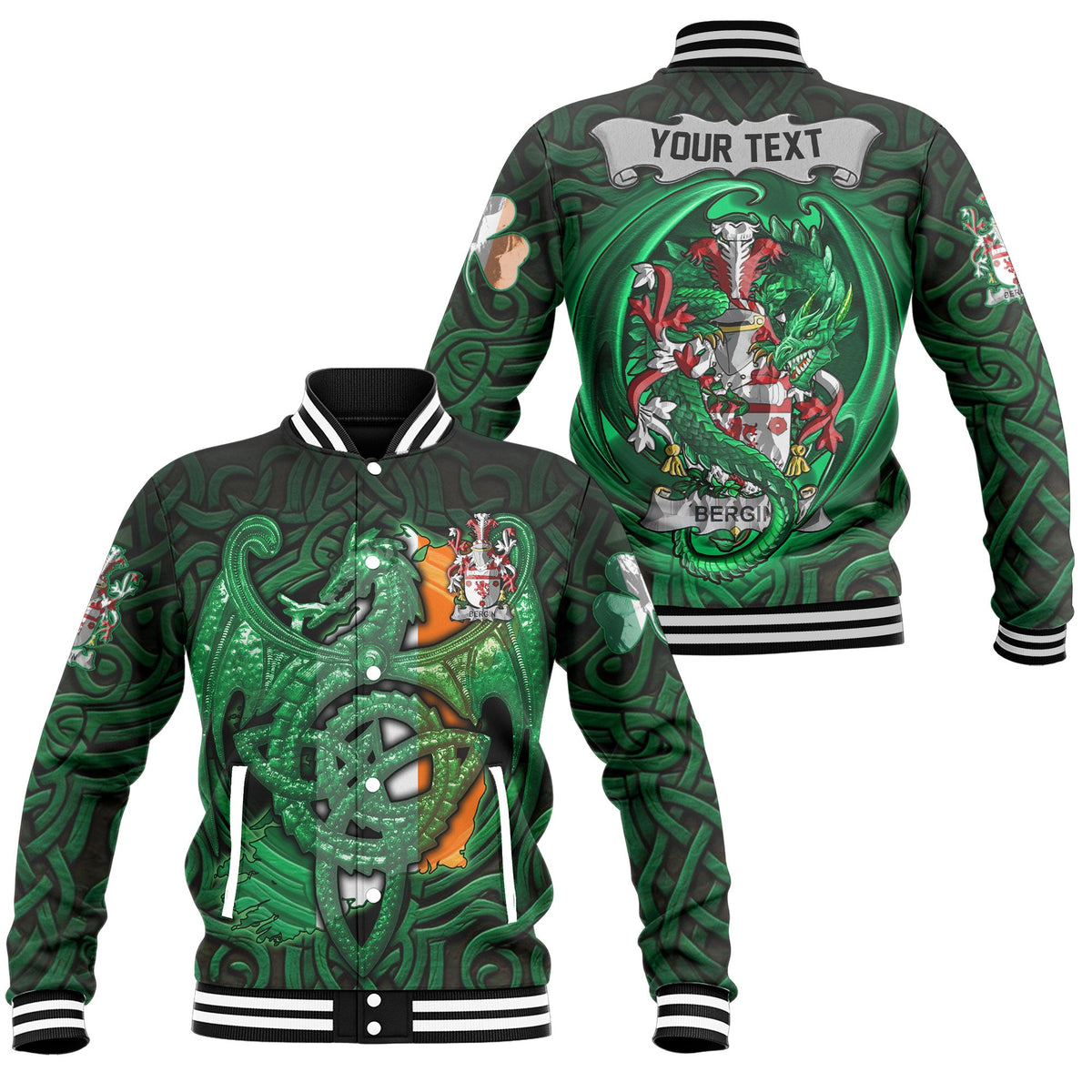 Bergin or O Bergin Baseball Jackets The Green Dragon Of Ireland Style