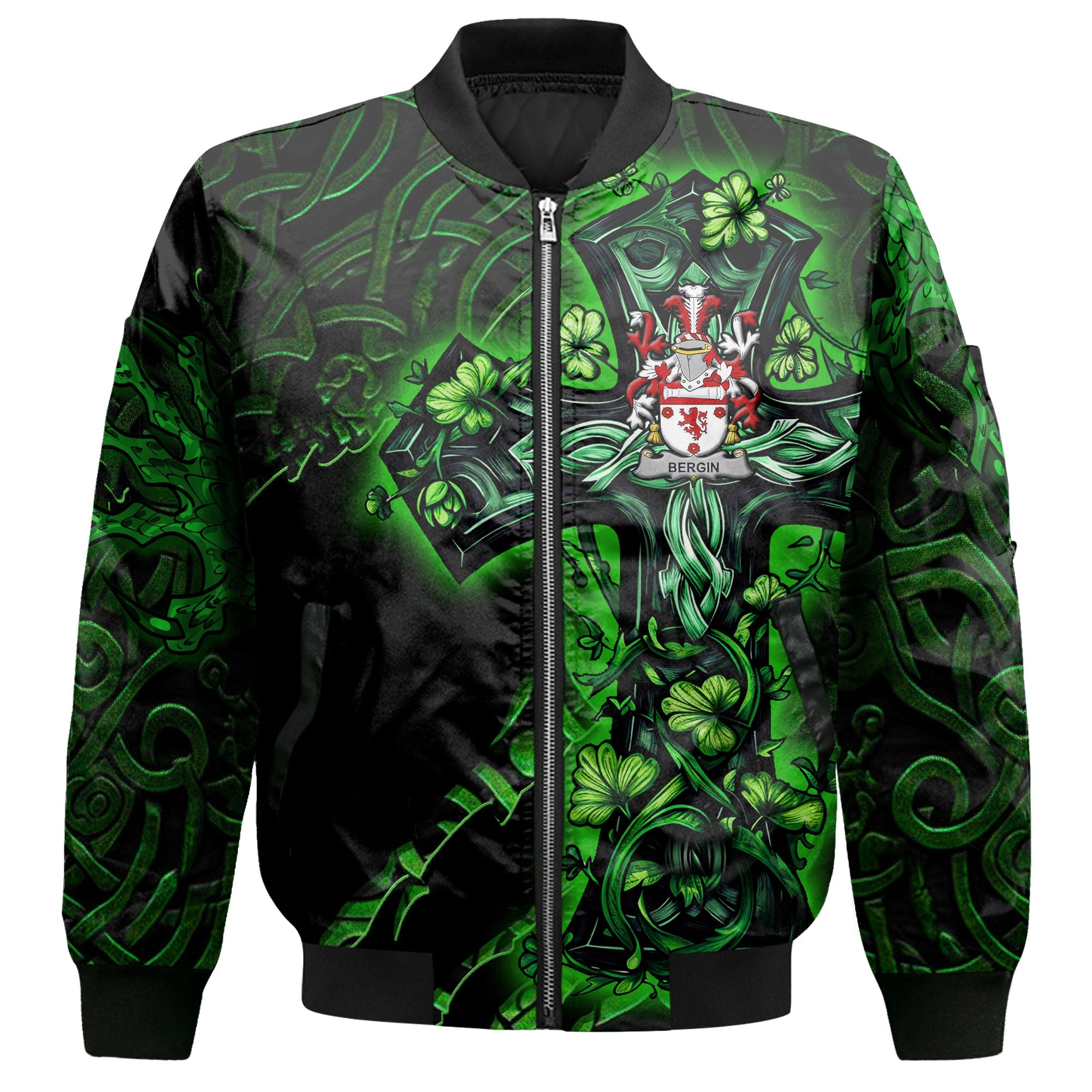 Bergin or O Bergin Bomber Jackets Celtic Cross And Dragon Style