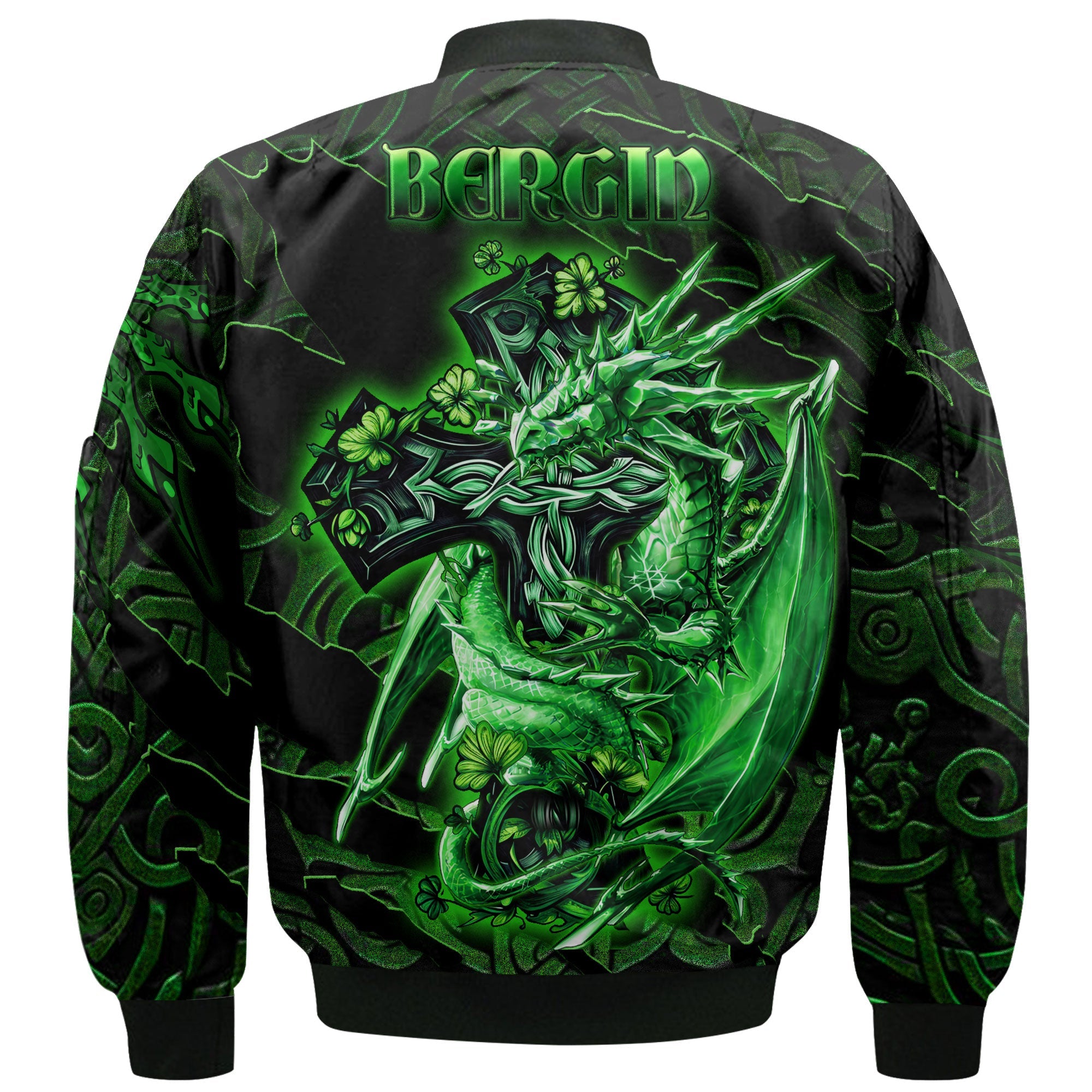 Bergin or O Bergin Bomber Jackets Celtic Cross And Dragon Style