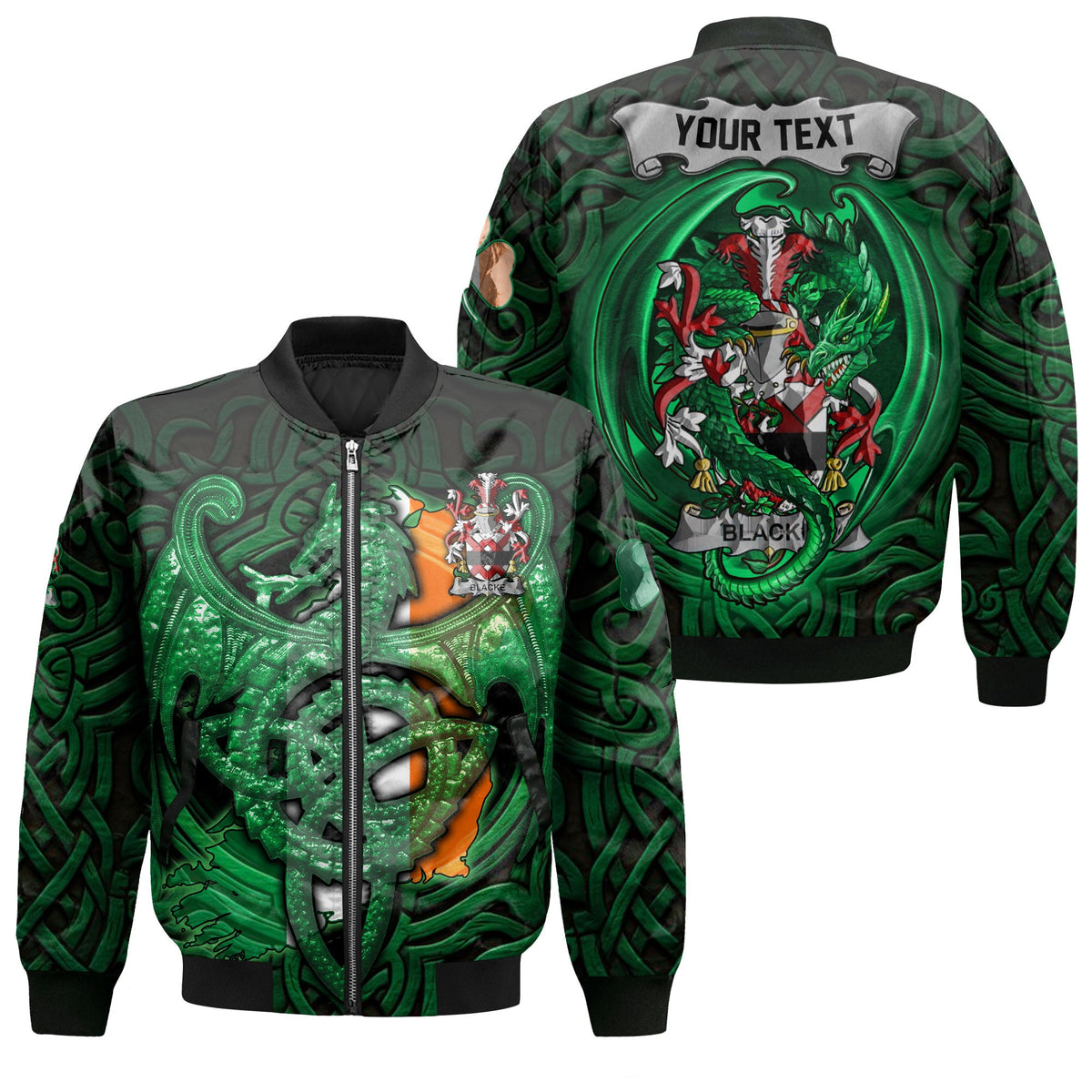 Blacke Bomber Jackets The Green Dragon Of Ireland Style