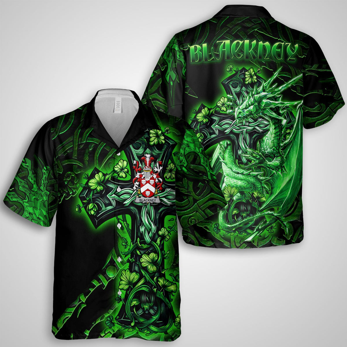 Blackney Hawaiian Shirts Celtic Cross And Dragon Style