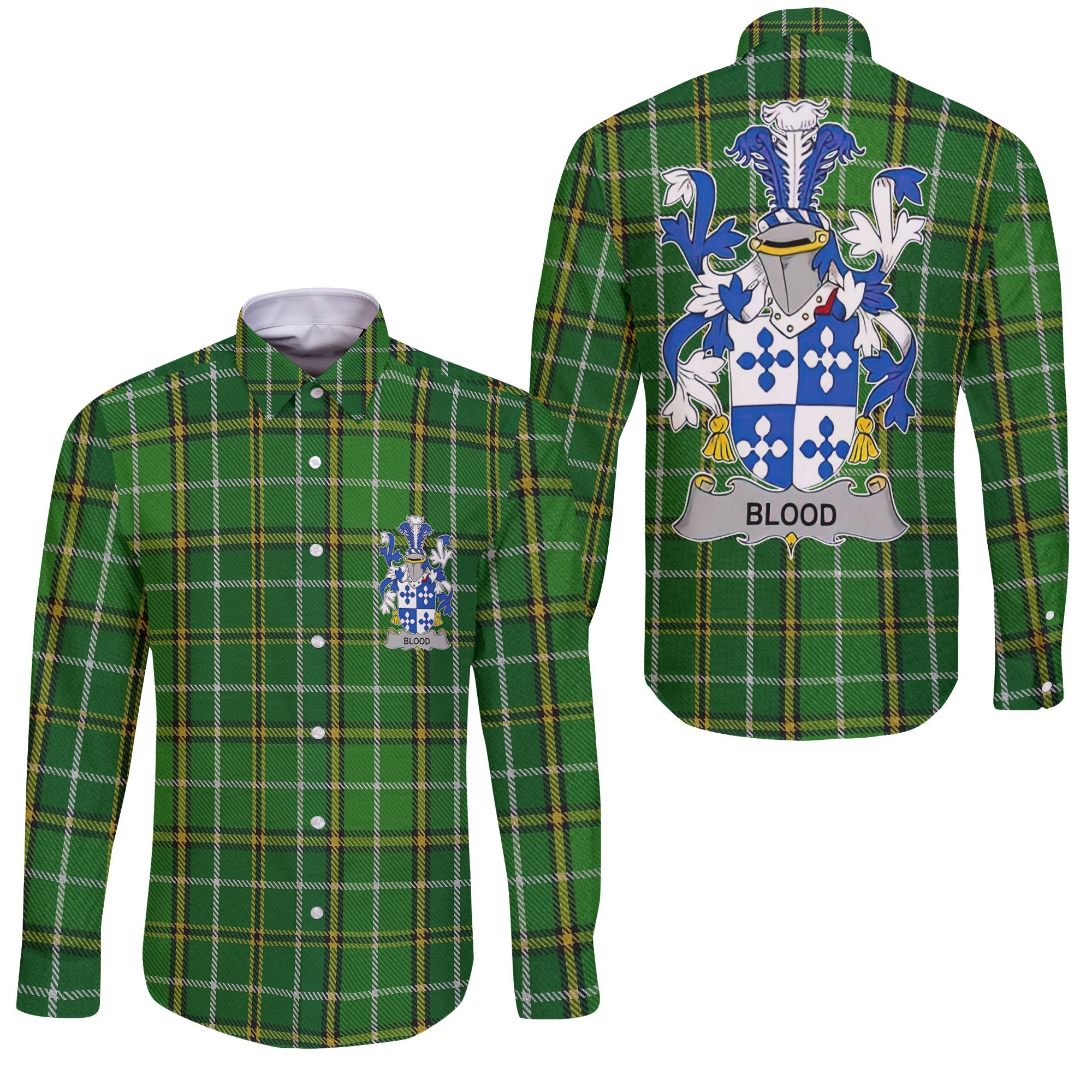 Blood Long Sleeve Button Shirts Crest And National Plaid Style