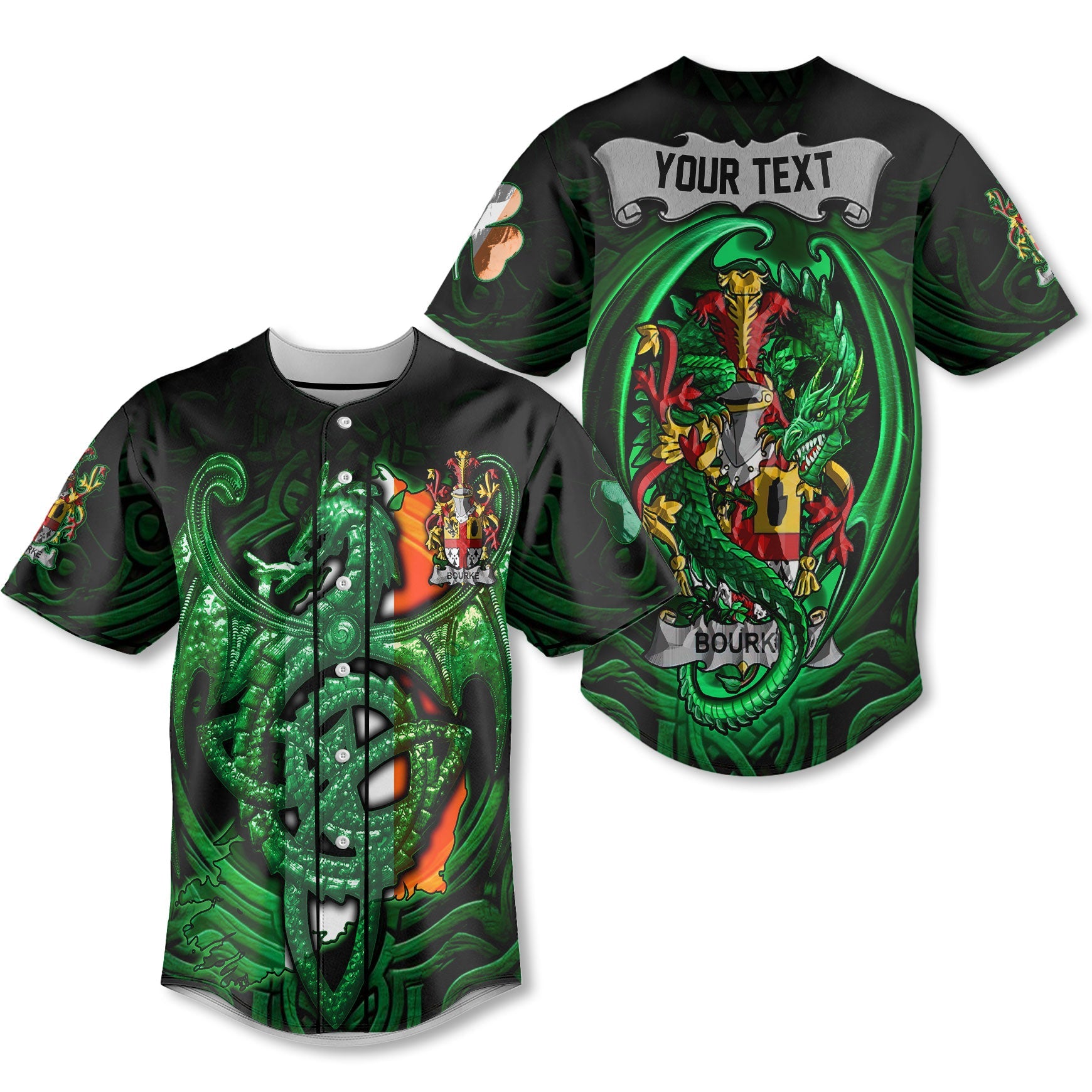 Bourke Baseball Jerseys The Green Dragon Of Ireland Style