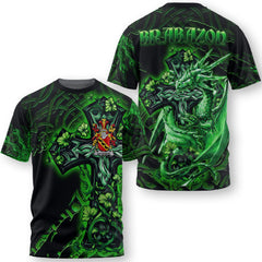 Brabazon T-Shirts Celtic Cross And Dragon Style