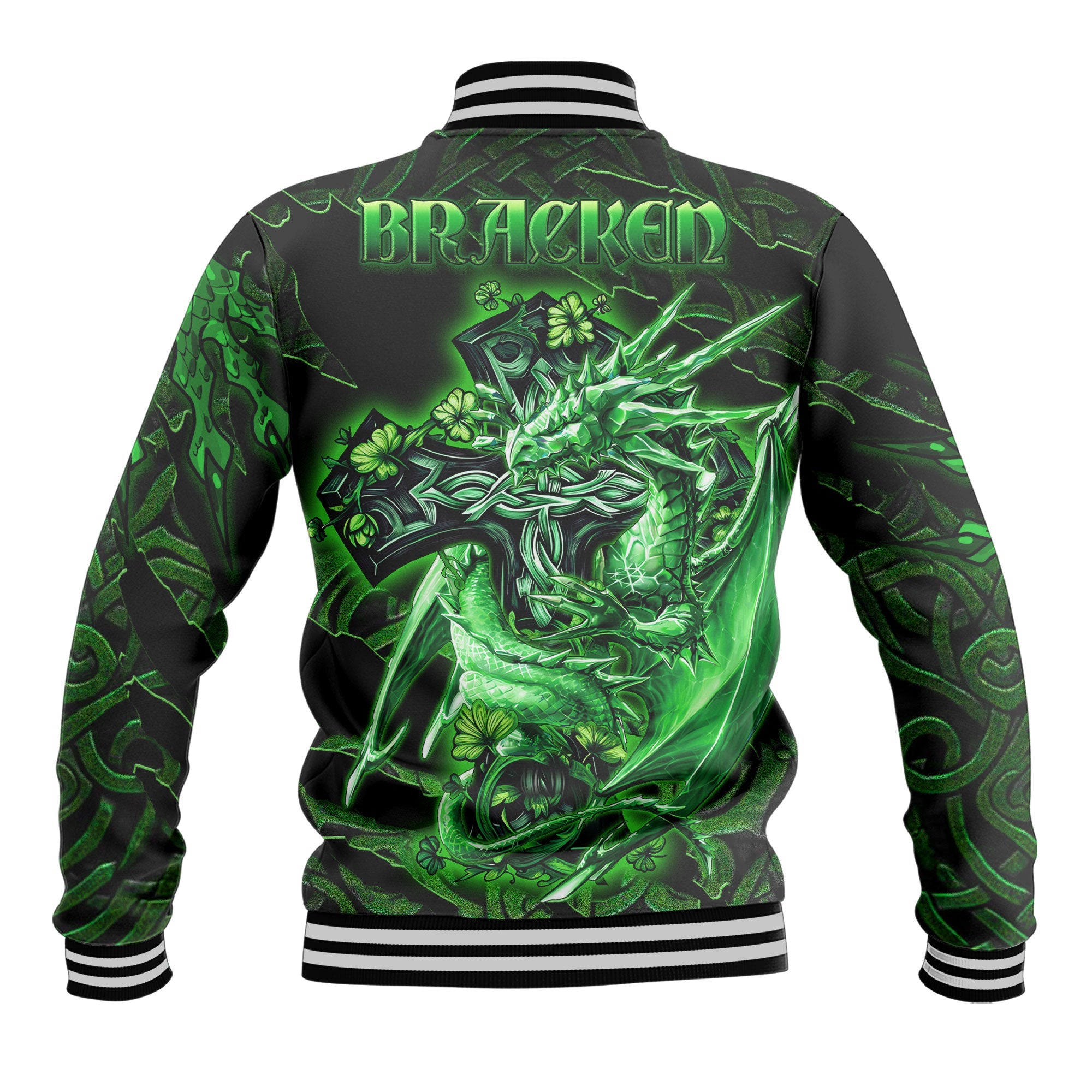 Bracken or O Bracken Baseball Jackets Celtic Cross And Dragon Style