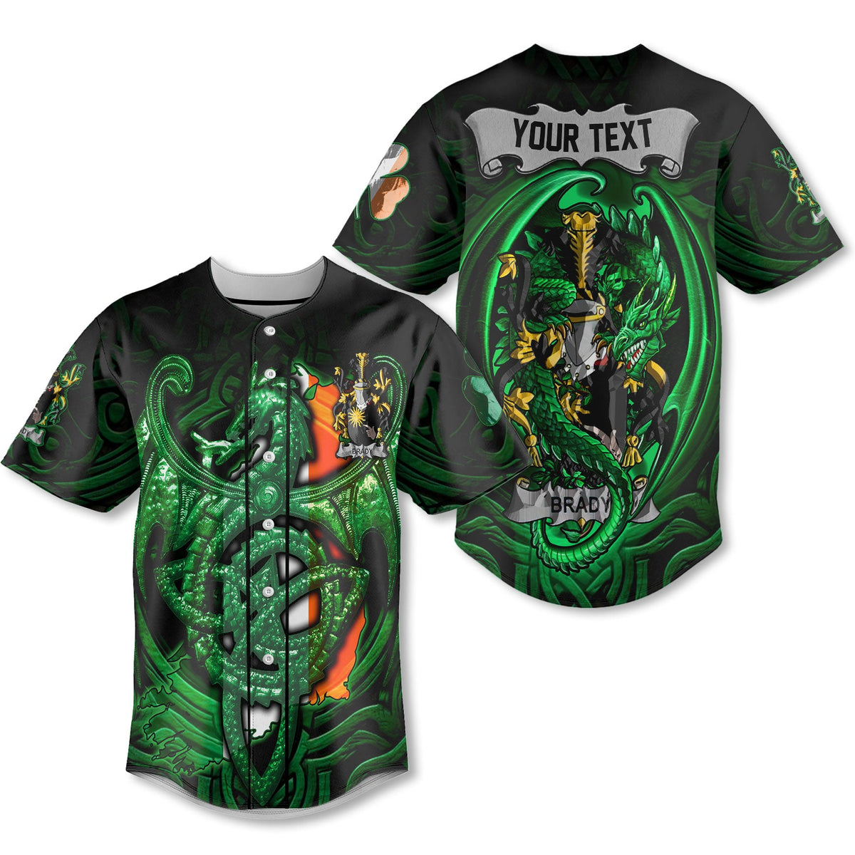 Brady or McBrady Baseball Jerseys The Green Dragon Of Ireland Style