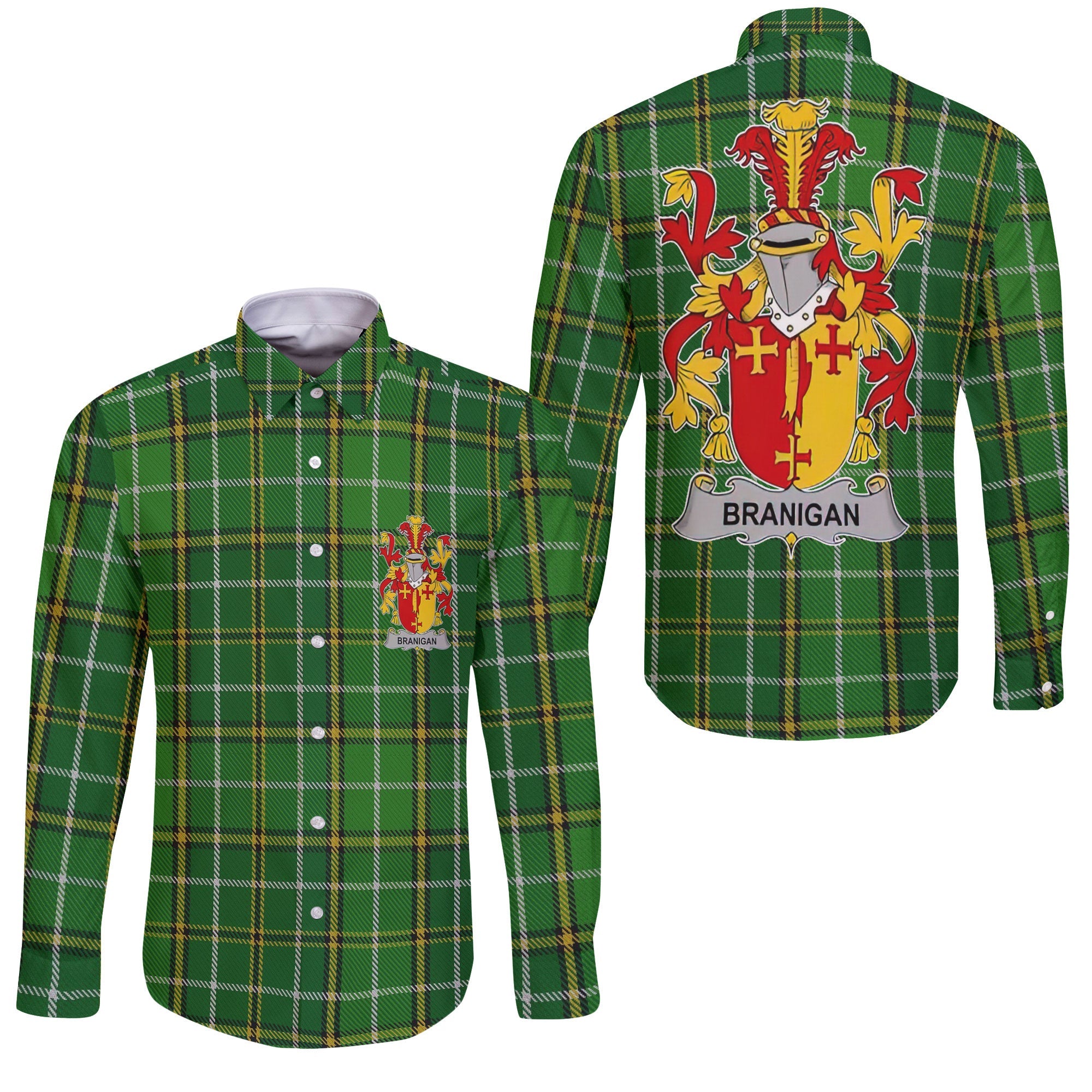 Branigan or O Branagan Long Sleeve Button Shirts Crest And National Plaid Style